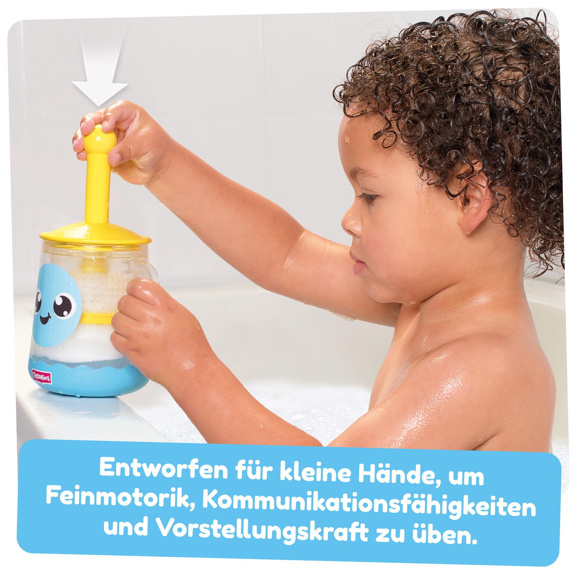 Tomy Toomies Bade-Barista, Wandmontiertes Baby-Badespielzeug als Café & Schaumbad-Spielküche für Kleinkinder - Küchen-Set: 3 Tassen, 1 Krug, 1 Shaker – ab 18 Monaten für Mädchen & Jungen
