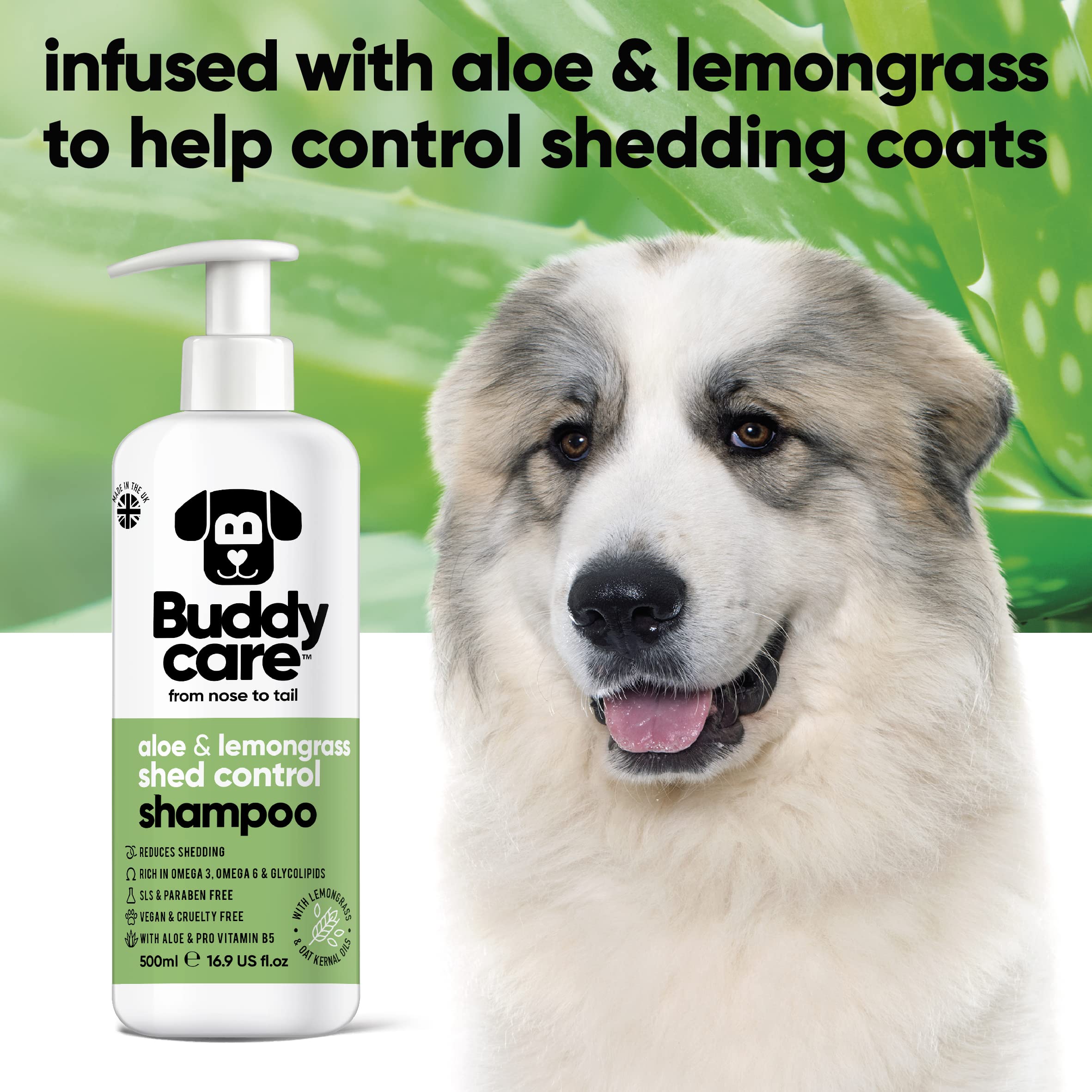 2in1 Hundeshampoo und Conditioner von Buddycare (500ml) - Praktisches Hundeshampoo langhaar und welpen Shampoo Mit Aloe Vera und Pro-Vitamin B5 Rückfettendes Shampoo Für Alle Hunderassen