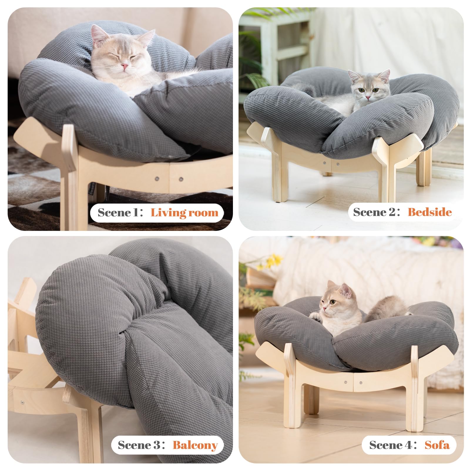 CheerPals Erhöhtes Katzenbett Blumenform, 55cm L&W Großes Katzensofa, Stilvoll Katzenstuhl mit Hochelastischer Weich Kissen, Katzenmöbel zum Schlafen für Alle Katze