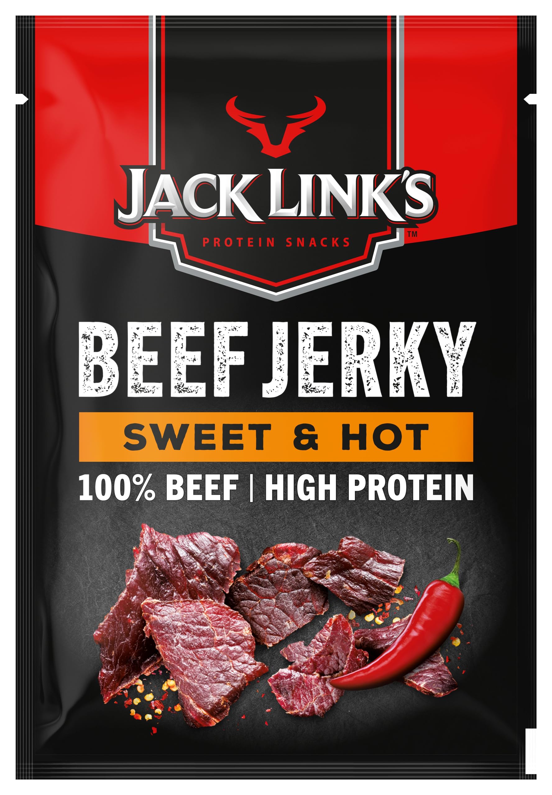 Jack Links Beef Jerky Original – 12er Pack (12 x 25g) – Trockenfleisch Eiweiß Snacks - High Protein Snack für Gym, Fitness, Outdoor - American Food für Menschen - Dörrfleisch Chips aus Rind Fleisch