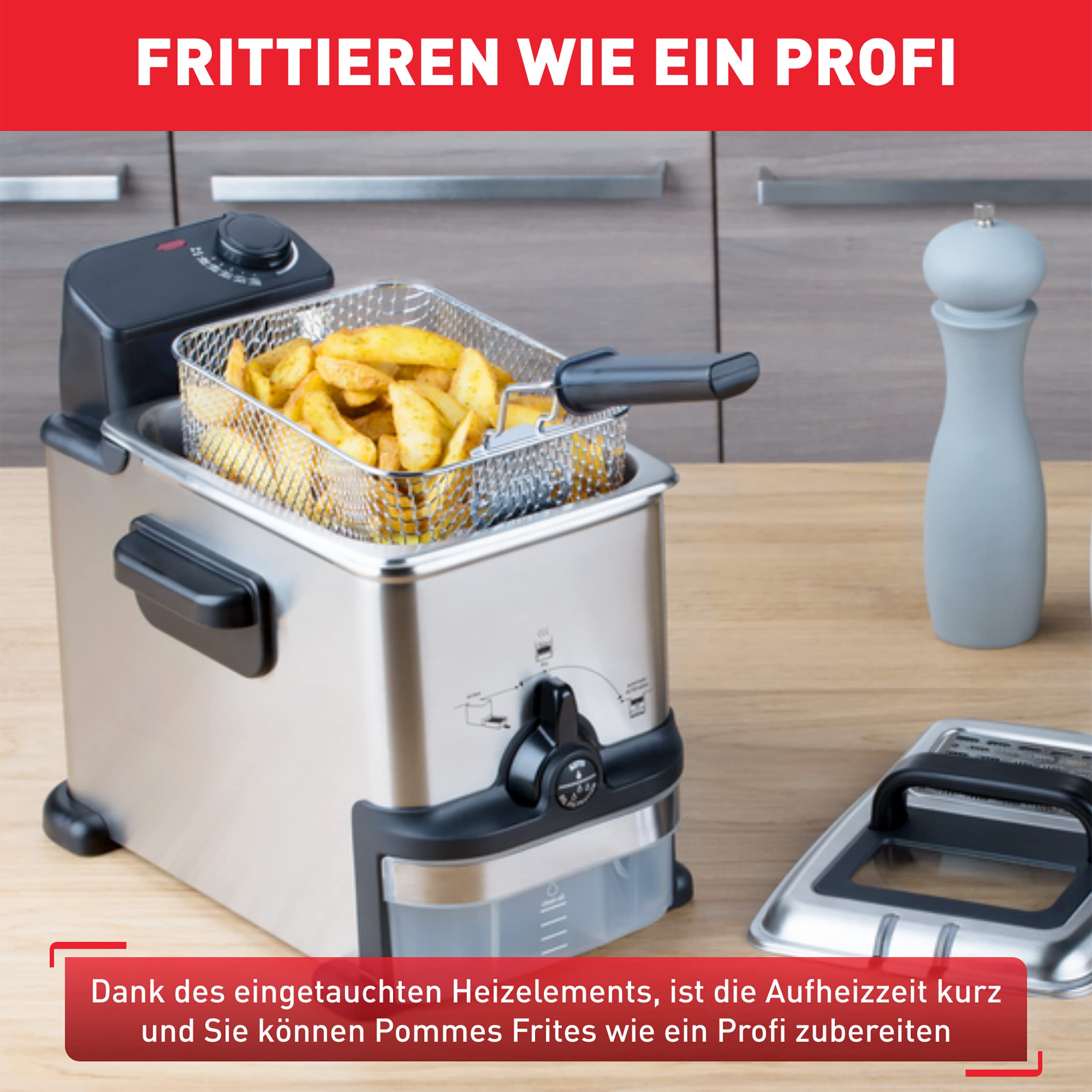 Tefal Oleoclean Pro Fritteuse 3,5L für knusprige Pommes, 2300W Edelstahl Friteuse mit Öl-Filterung, Herausnehmbarer Ölbehälter 1,2kg, Timer & Thermostat, Spülmaschinenfest, Schwarz/Edelstahl