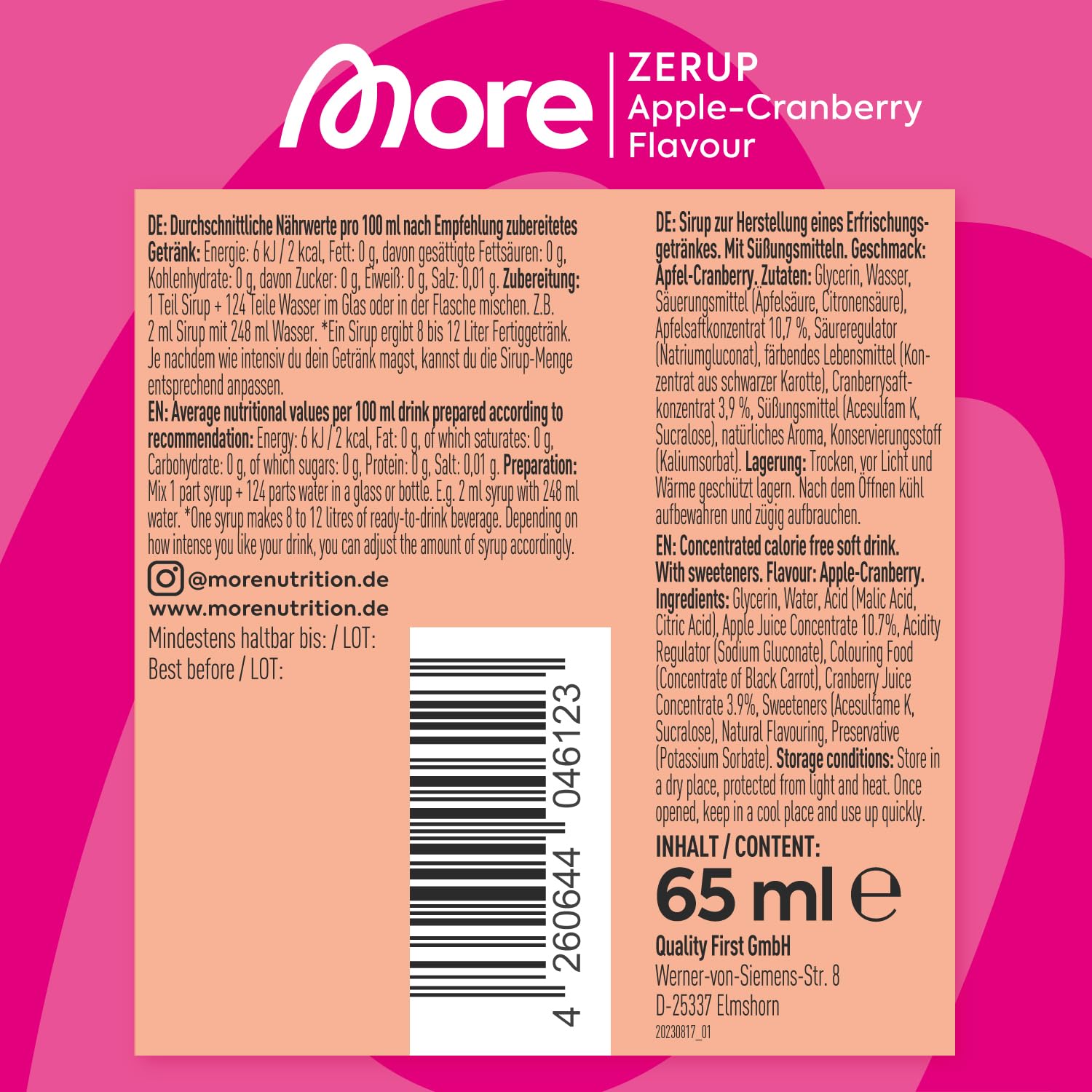 MORE Zerup, mixed 6er Bundle, 6 x 65 ml, verschiedene Sorten, für bis zu 48 l Fertiggetränk, zuckerfreier Sirup mit u.a. echten Fruchtextrakten, vegan, zero Kalorien - made in Germany