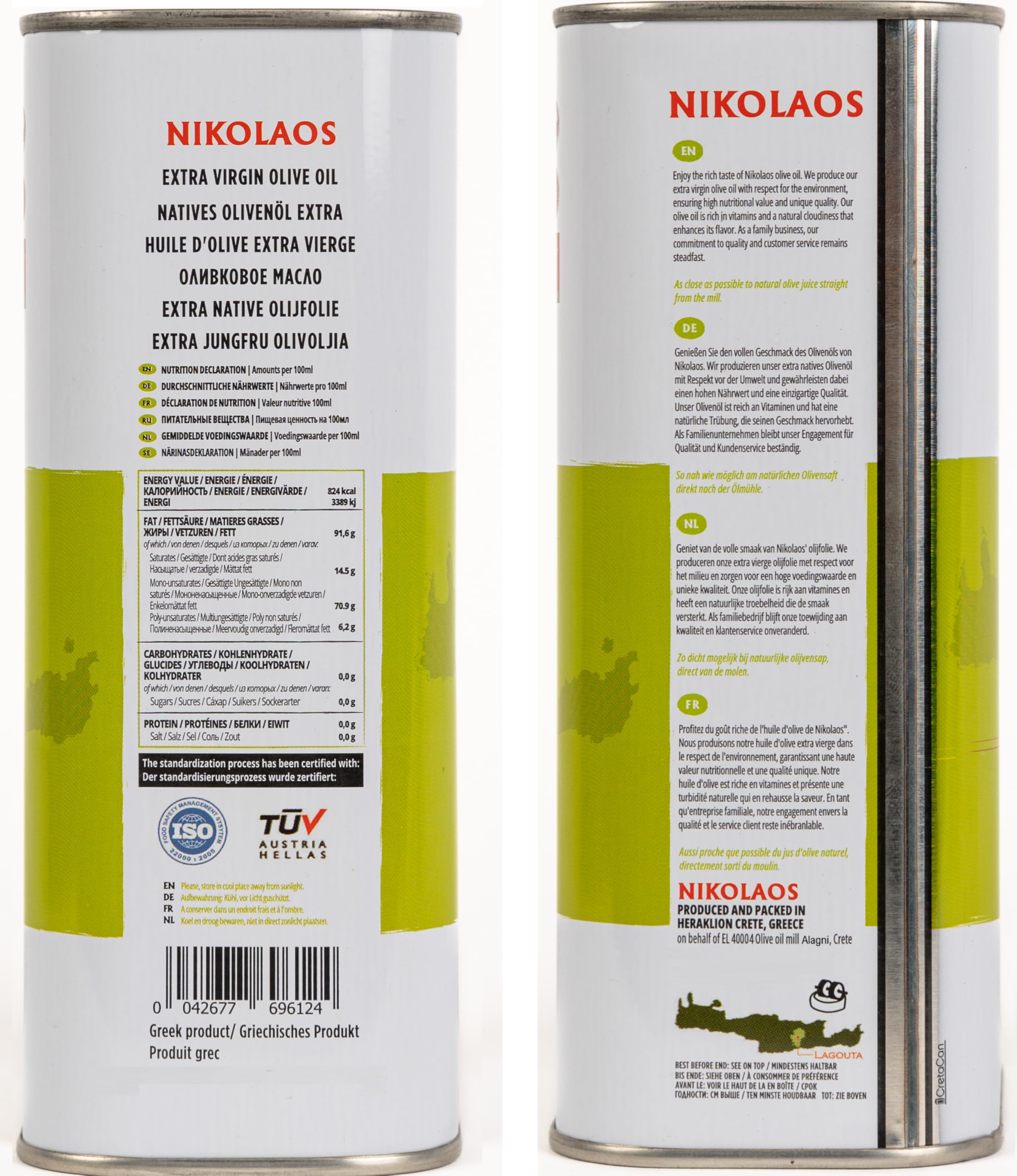 Olivenöl 5 L aus Kreta, Griechenland – „NIKOLAOS“ Premium-Qualität, reich an Polyphenolen, extra nativ, kaltgepresst. Neue Ernte: 2025/2026. MHD: bis September 2027