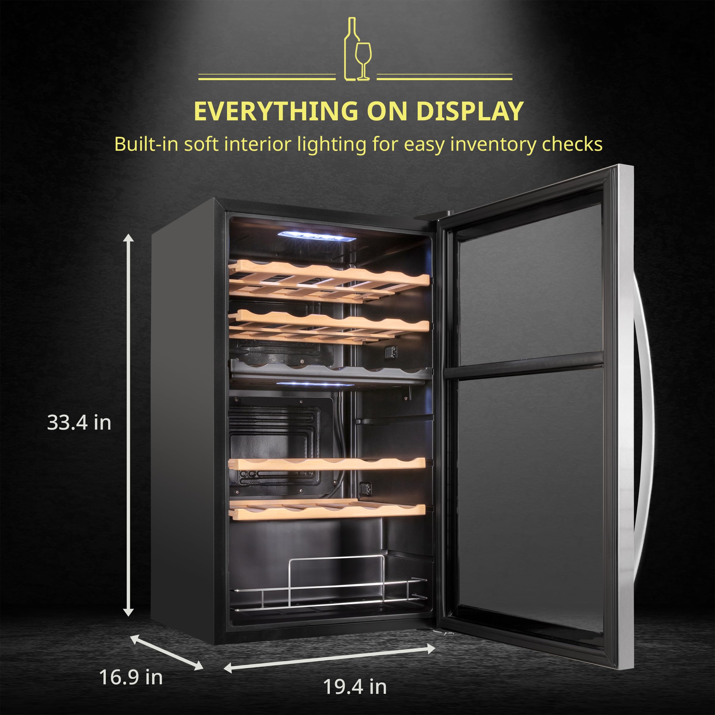 SCHMECKE 28 Bottle Compressor Wine Cooler Refrigerator w/Lock - Large Freestanding Wine Cellar - 41f-64f Digital Temperature Control Wine Fridge For Red, White, Champagne or Sparkling Wine - Black