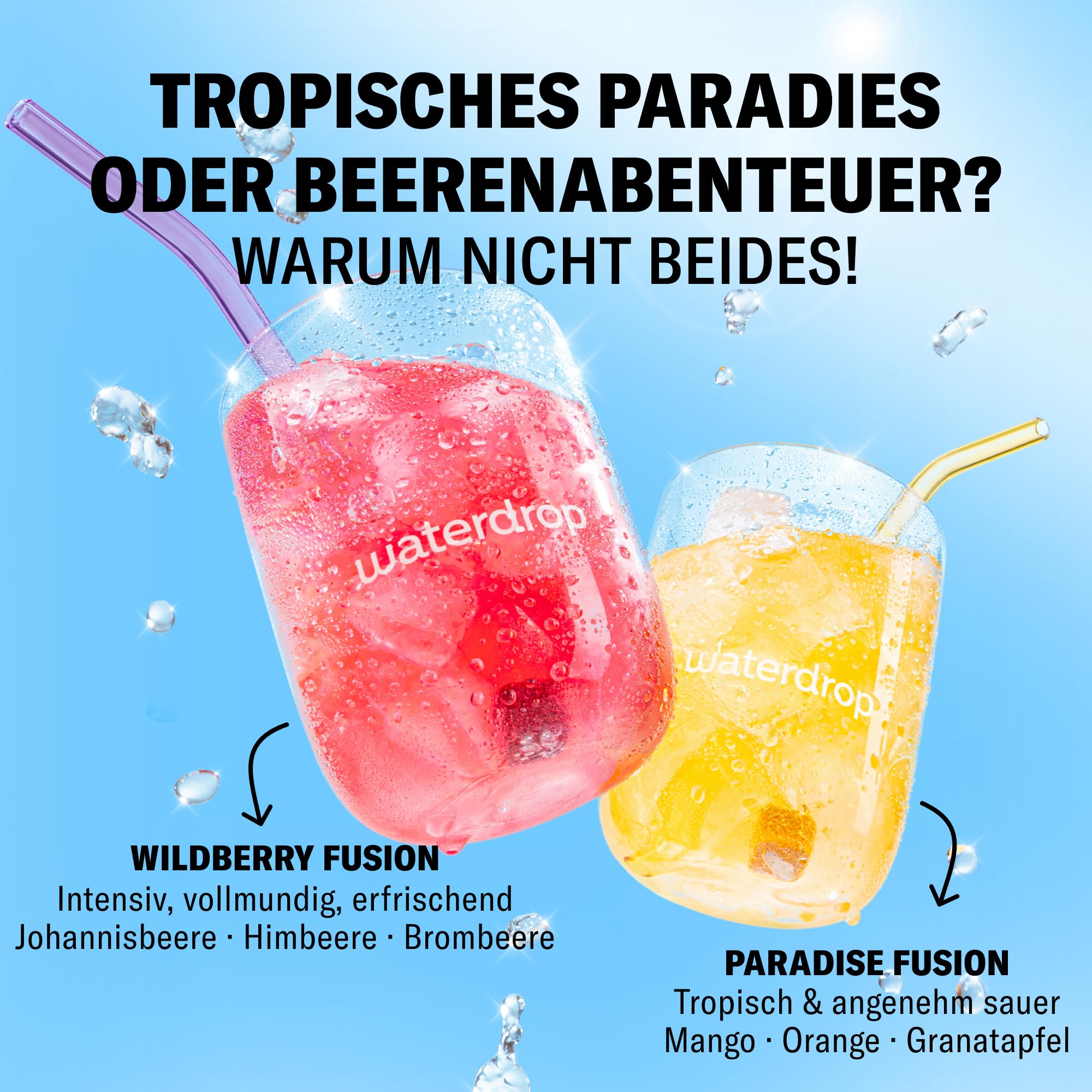 waterdrop® Beeren & Früchte Set – 48 Waterdrop Würfel in 4 verschiedenen Sorten – Zuckerfreier Durstlöscher & Alternative zu Getränkesirup und Geschmackspulver – Flavour Drops im Wasser auflösen