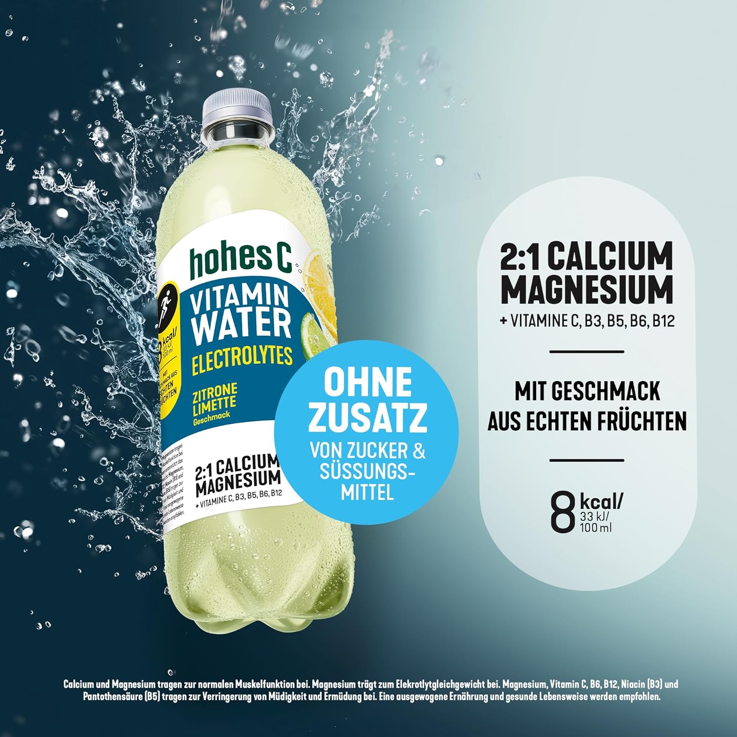 hohes C Vitamin Water Protect Limette & Ingwer (6 x 750ml), für dein Immunsystem: Vitamin C, D, E + Zink, gegen oxidativen Stress, nur 6kcal/100ml, ohne Zuckerzusatz & Süßungsmittel, vegan