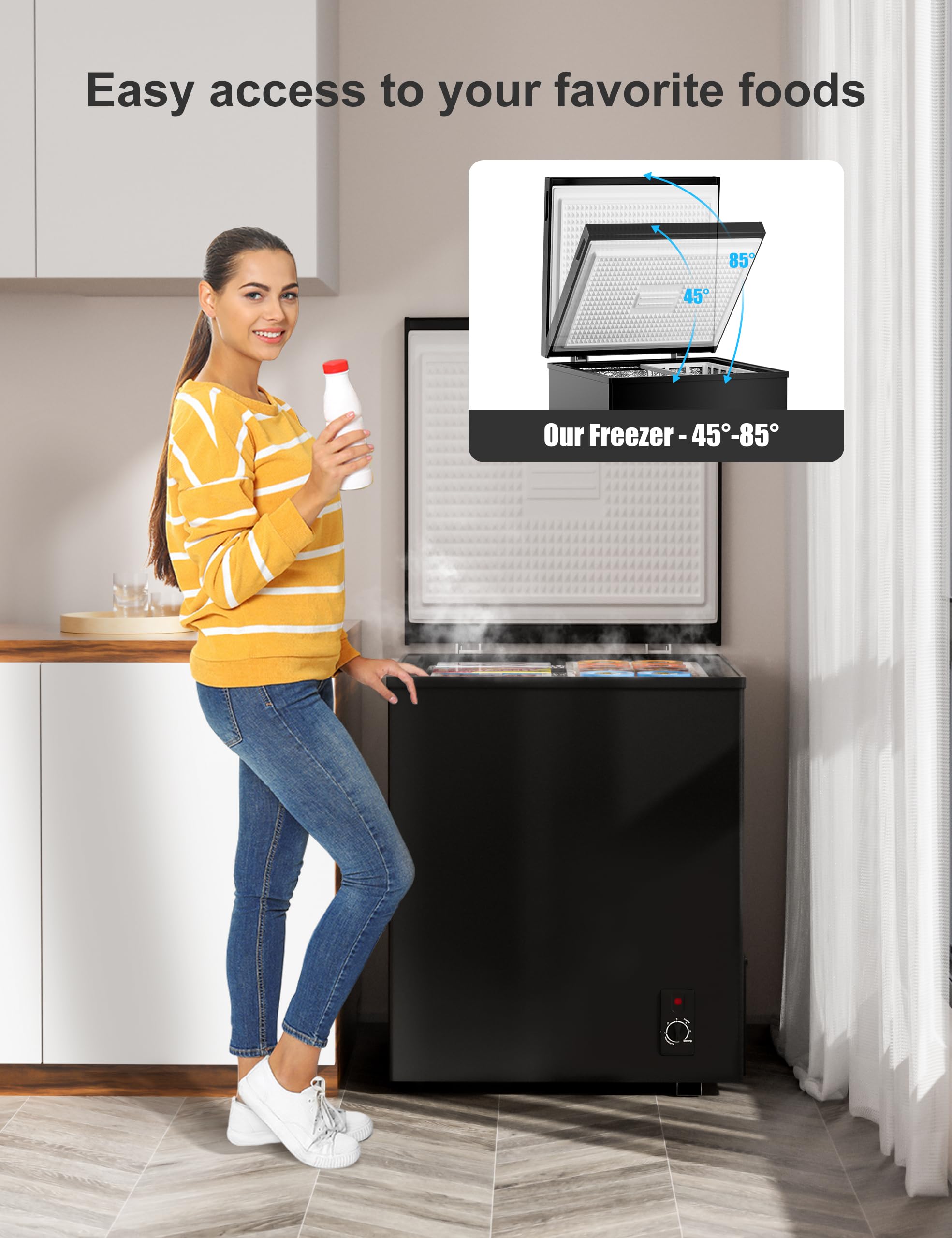 7.0 Cu Ft Chest Freezer - Energy Saving Quiet Top Open Door Mini Freezer Adjustable 6 Thermostat - Compact Small Deep Freezer w/Removable Basket and Defrost Water Drain for Home/Apartment/Garage