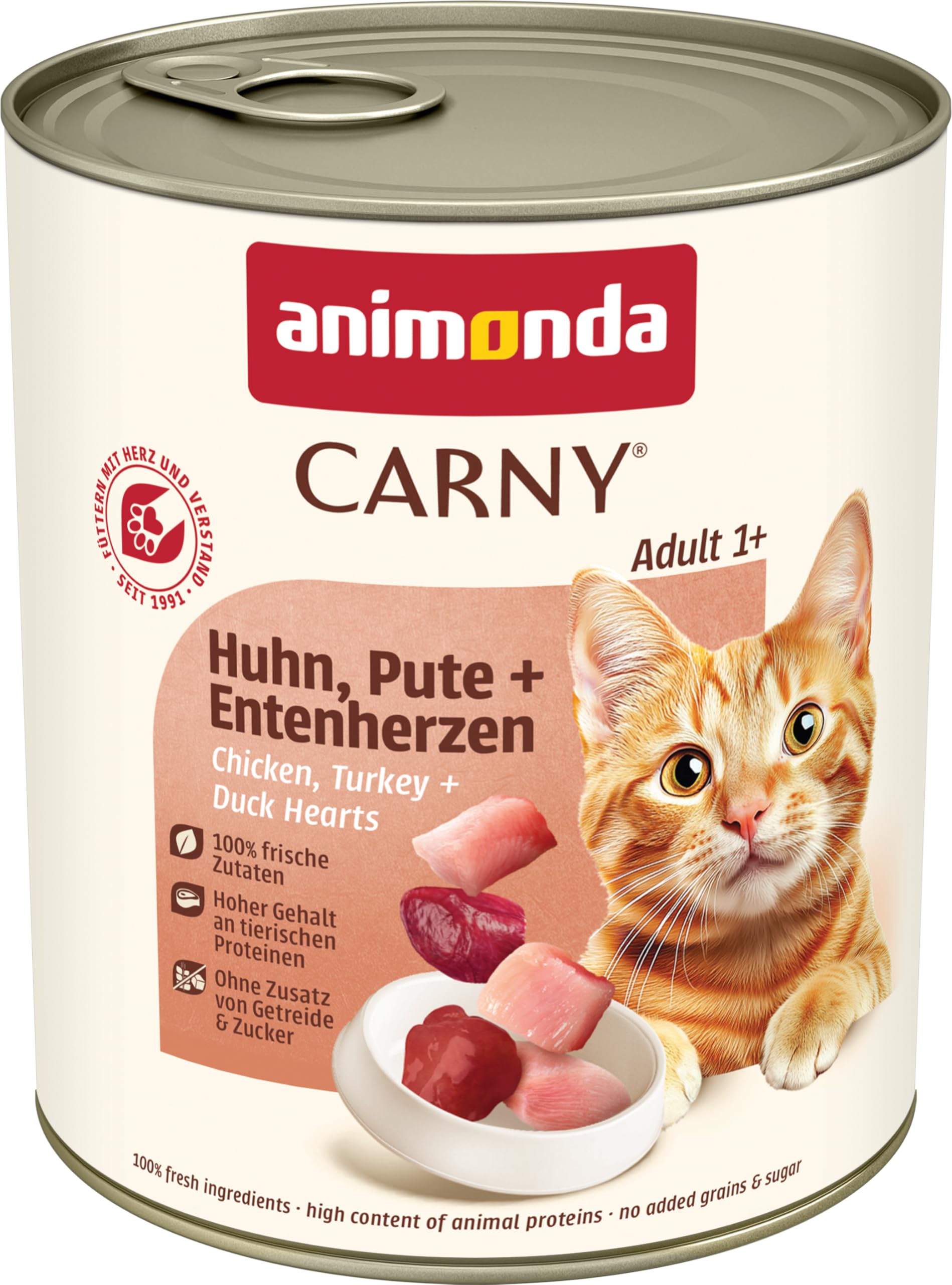 animonda Carny Adult Huhn + Lachs (6 x 400 g), Katzennassfutter für ausgewachsene Katzen, Nassfutter mit 100 % frischen, fleischlichen Zutaten, Katzenfutter ohne Getreide und Zucker