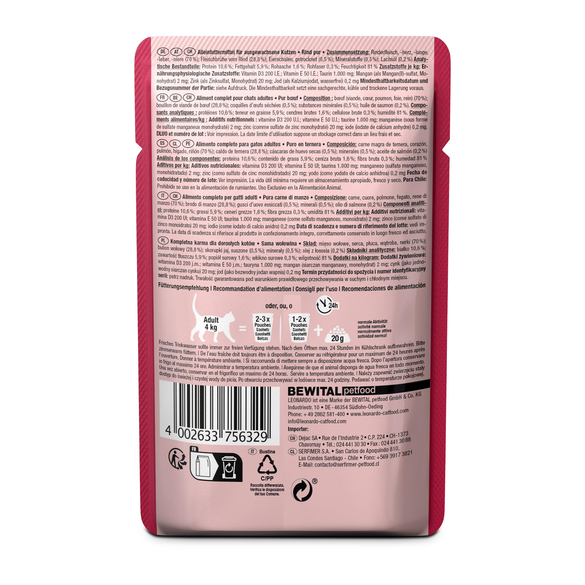 LEONARDO Frischebeutel [16x85g Kaninchen + Cranberries] | Getreidefreies Nassfutter für Katzen | Feuchtfutter Alleinfutter im Einzelportionsbeutel