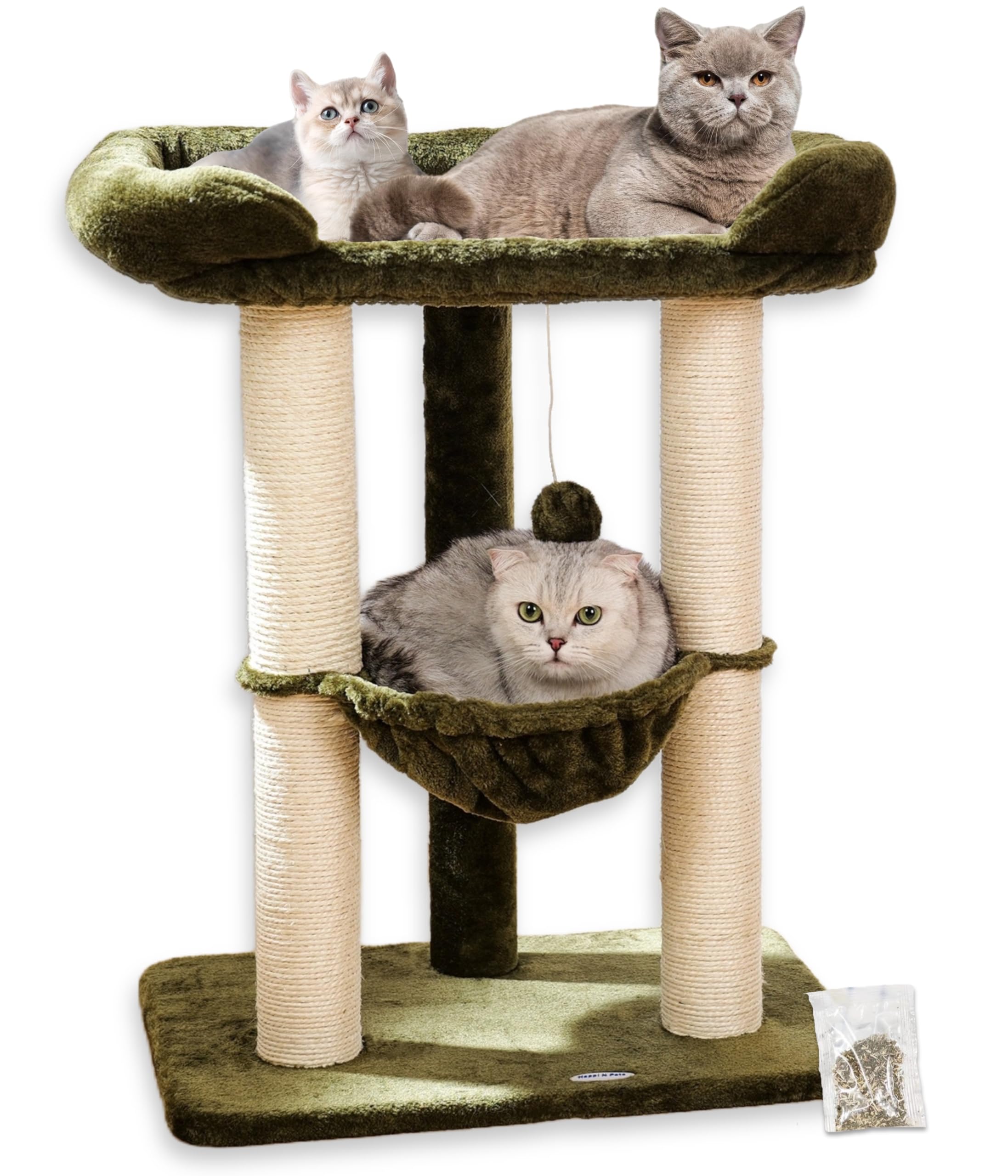 Happi N Pets 71CM Kratzbaum für Katzen, Hoher Kratzstamm mit großem Bett für große Katzen, Sisal-Kratzbaum mit weicher Liegefläche & Hängematte, Stabiler Katzenbaum, Abnehmbarer Bezug-Beige