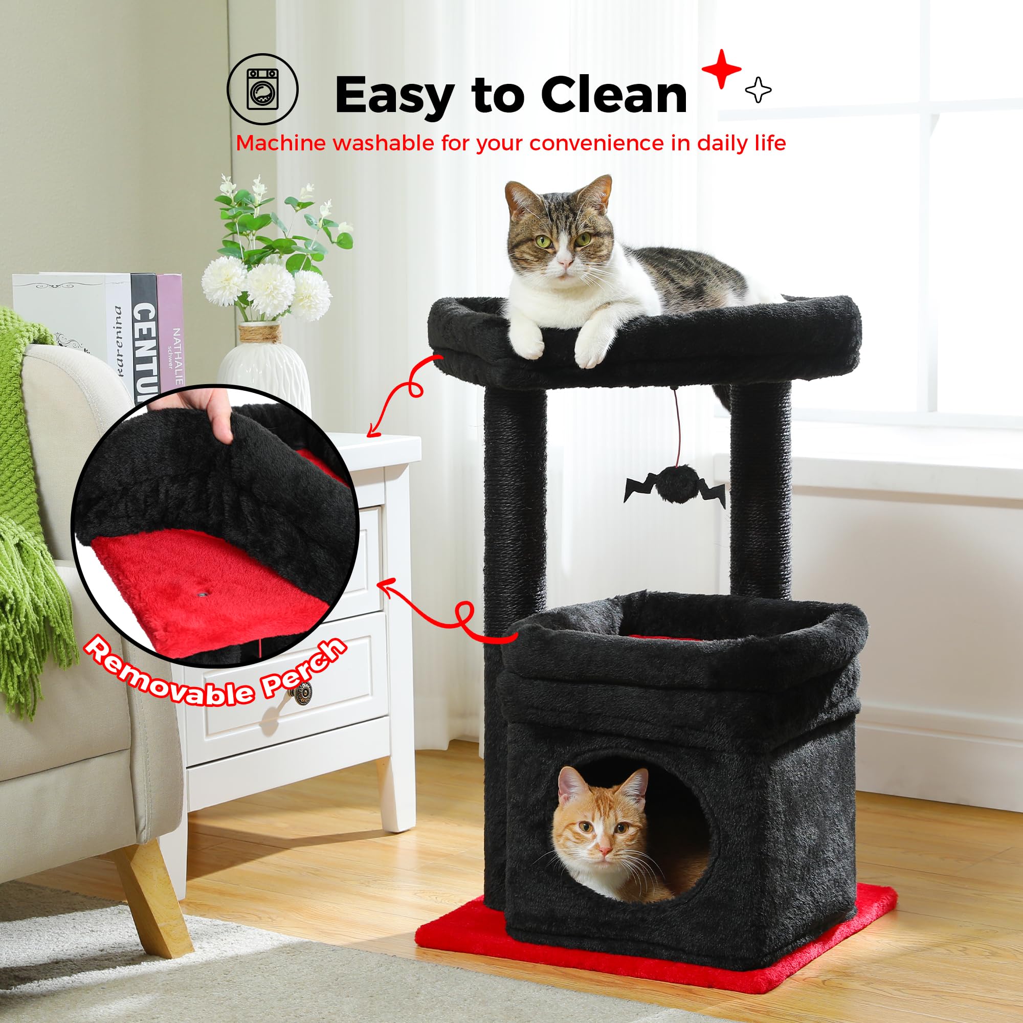 PAWZ Road Kleiner Katzenbaum, mehrstöckiger Katzenturm mit Sisal-überzogenem Kratzbaum, gemütlicher Katzenwohnung und großer Katzensitzstange für Hauskatzen, Beige