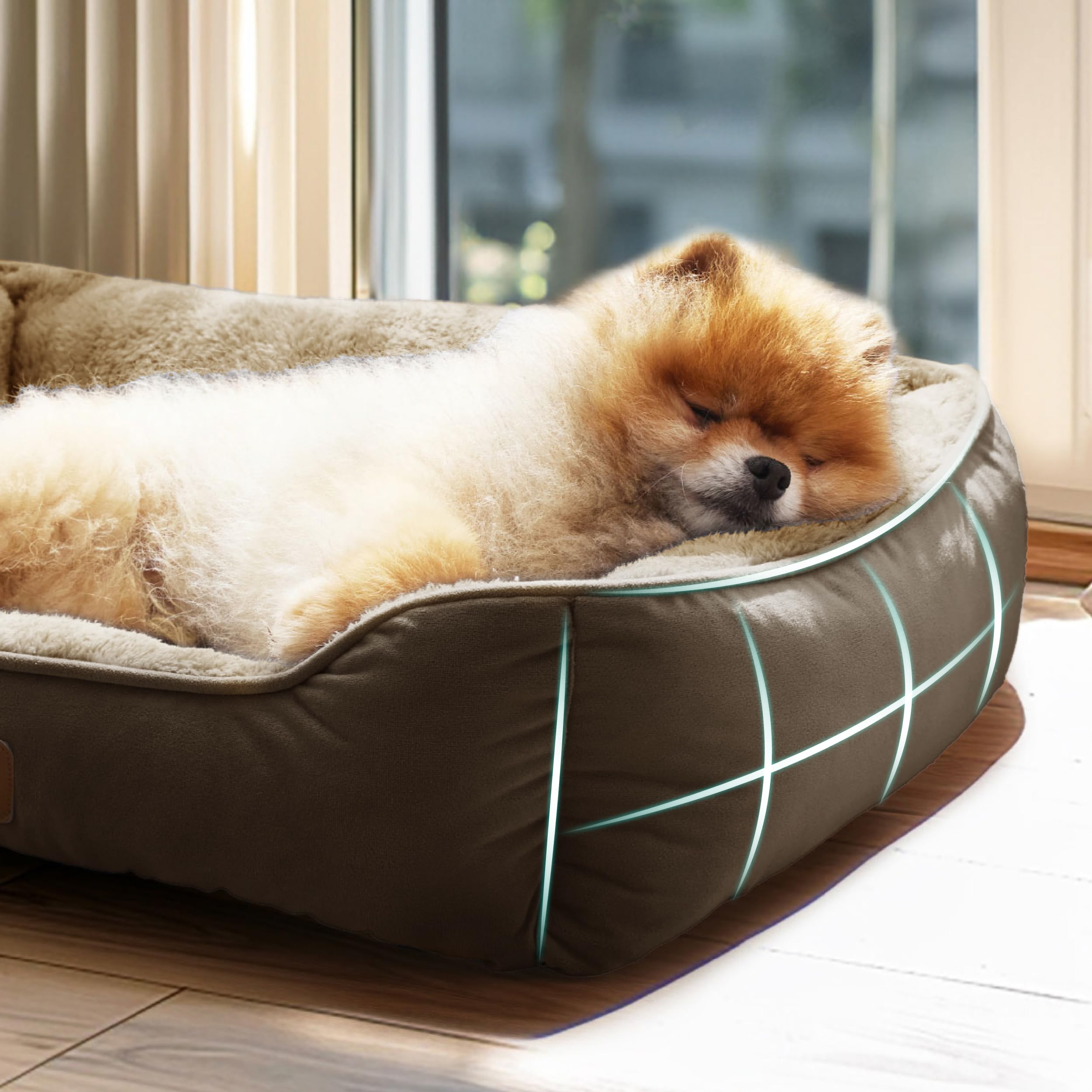 BEDSURE Katzenbett waschbar Katzen Bettchen - 51x41cm Katzenkorb Indoor mit Rutschfester Basis, quadratisches Hundebett für kleine Hunde mit weichem Rand, grau