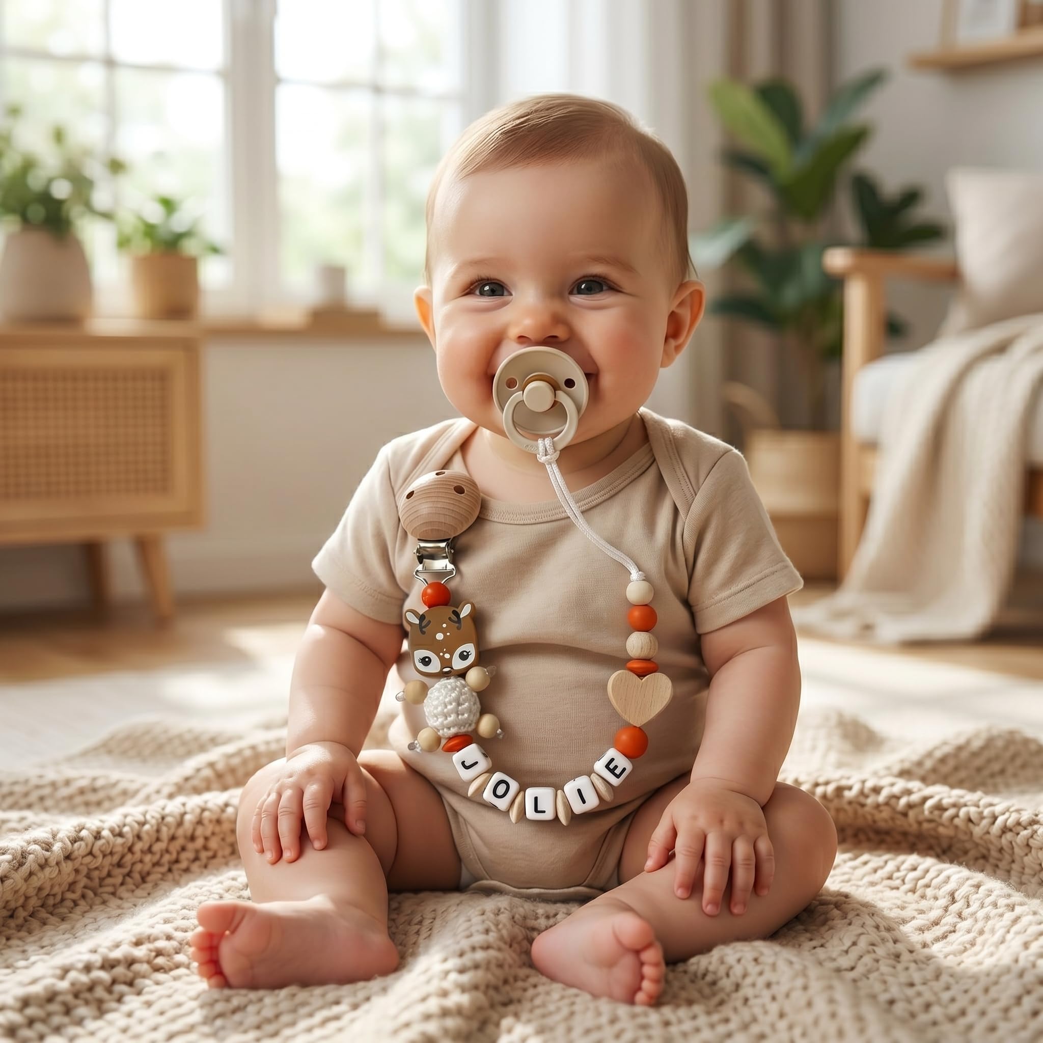 Schnullerband mit Namen für Mädchen & Jungen personalisierte Baby Geschenke (Blau)