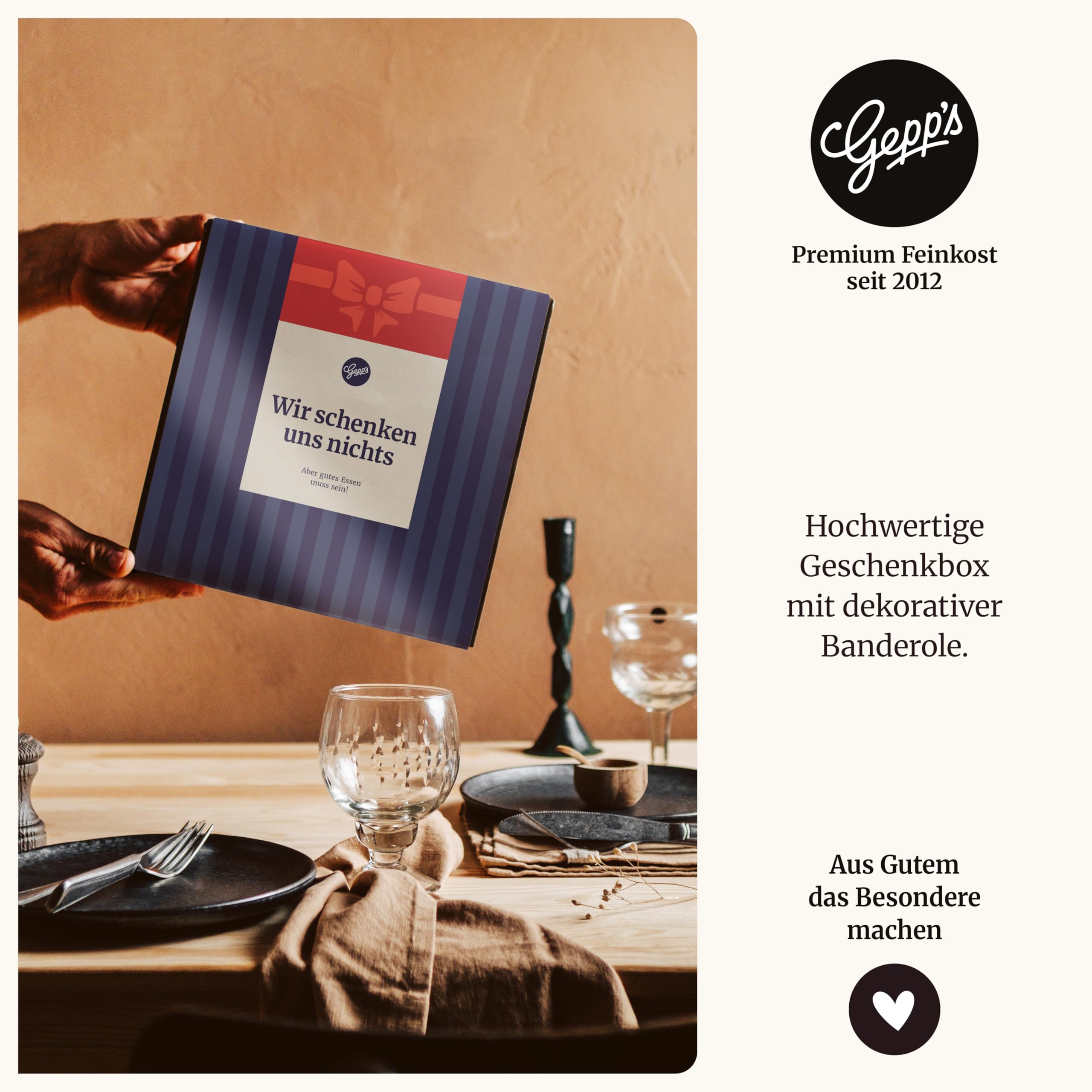 Gepp’s Feinkost Herrenhandtasche I Lustiges Männergeschenk gefüllt mit Delikatessen wie Knoblauch-Chili-Sauce, Edelkräuter-Olivenöl, Texas BBQ Rub I Geschenkidee für Männer