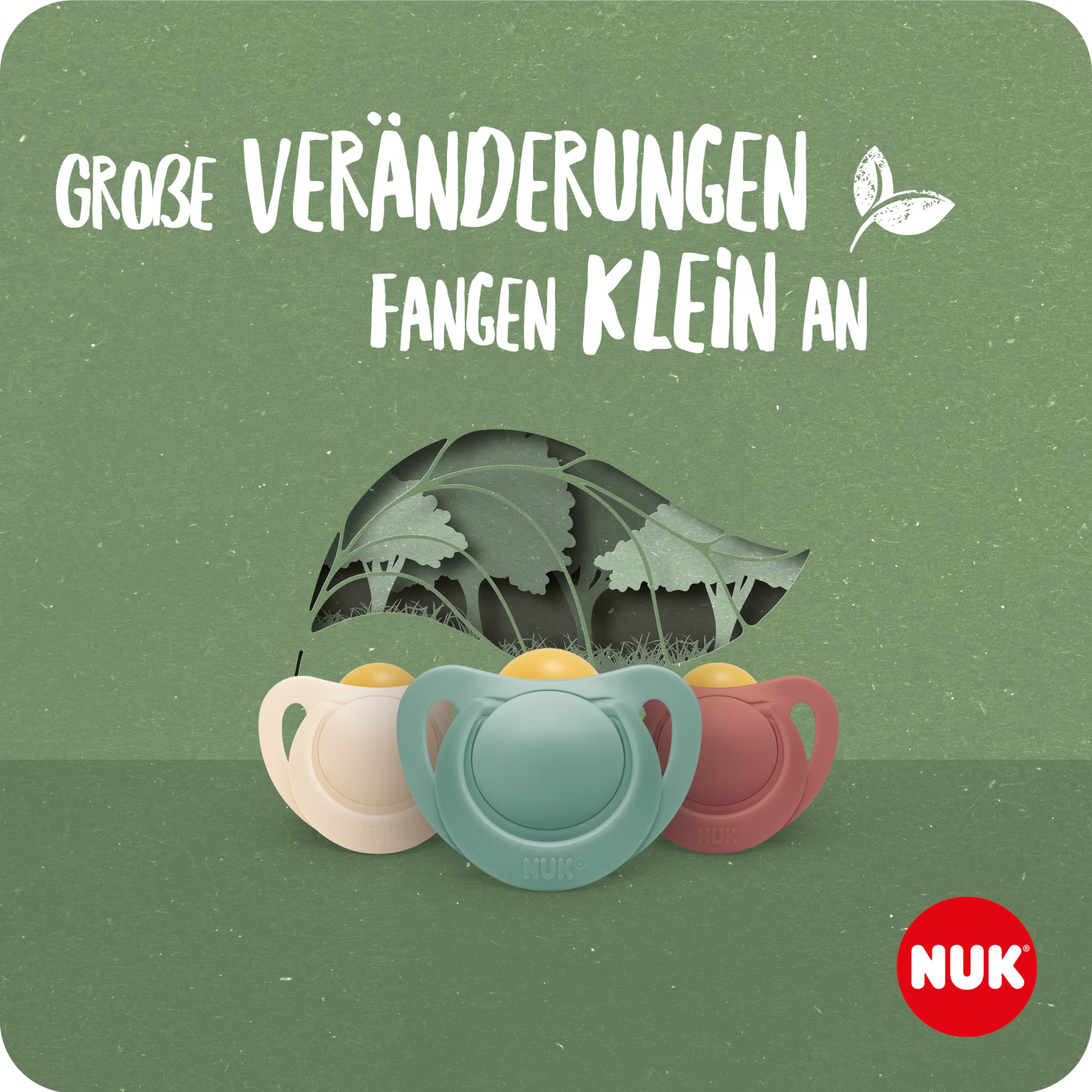 NUK for Nature Babyschnuller | 0-6 Monate | Nachhaltige Gummischnuller | Über 98 % natürliche Rohstoffe | Eukalyptusgrün | 2 Stück