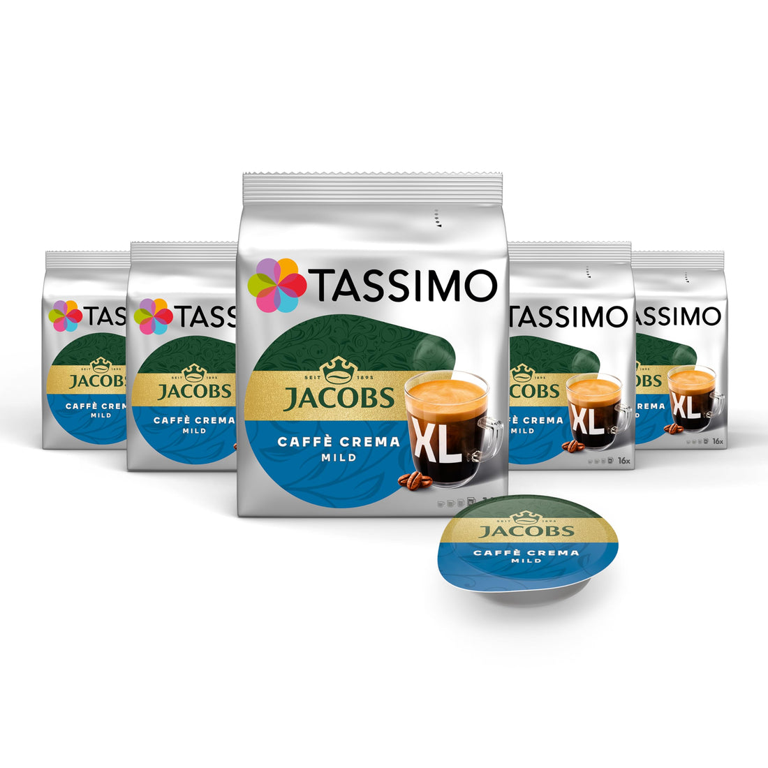 Tassimo Kapseln Jacobs Caffè Crema Classico XL, 5 x 16 Pads, 80 Kaffeekapseln