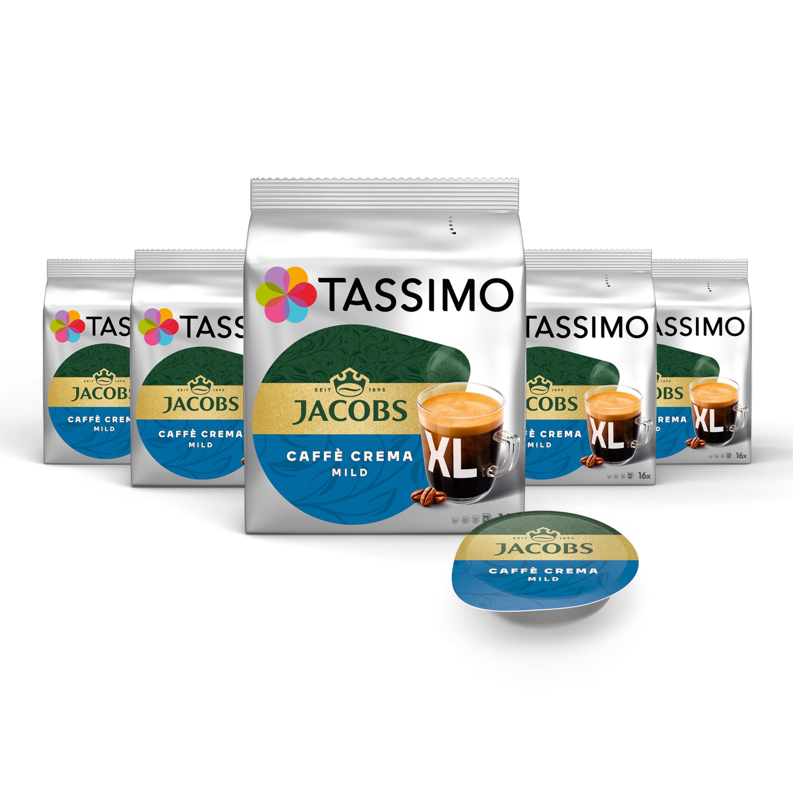 Tassimo Kapseln Jacobs Caffè Crema Classico XL, 5 x 16 Pads, 80 Kaffeekapseln
