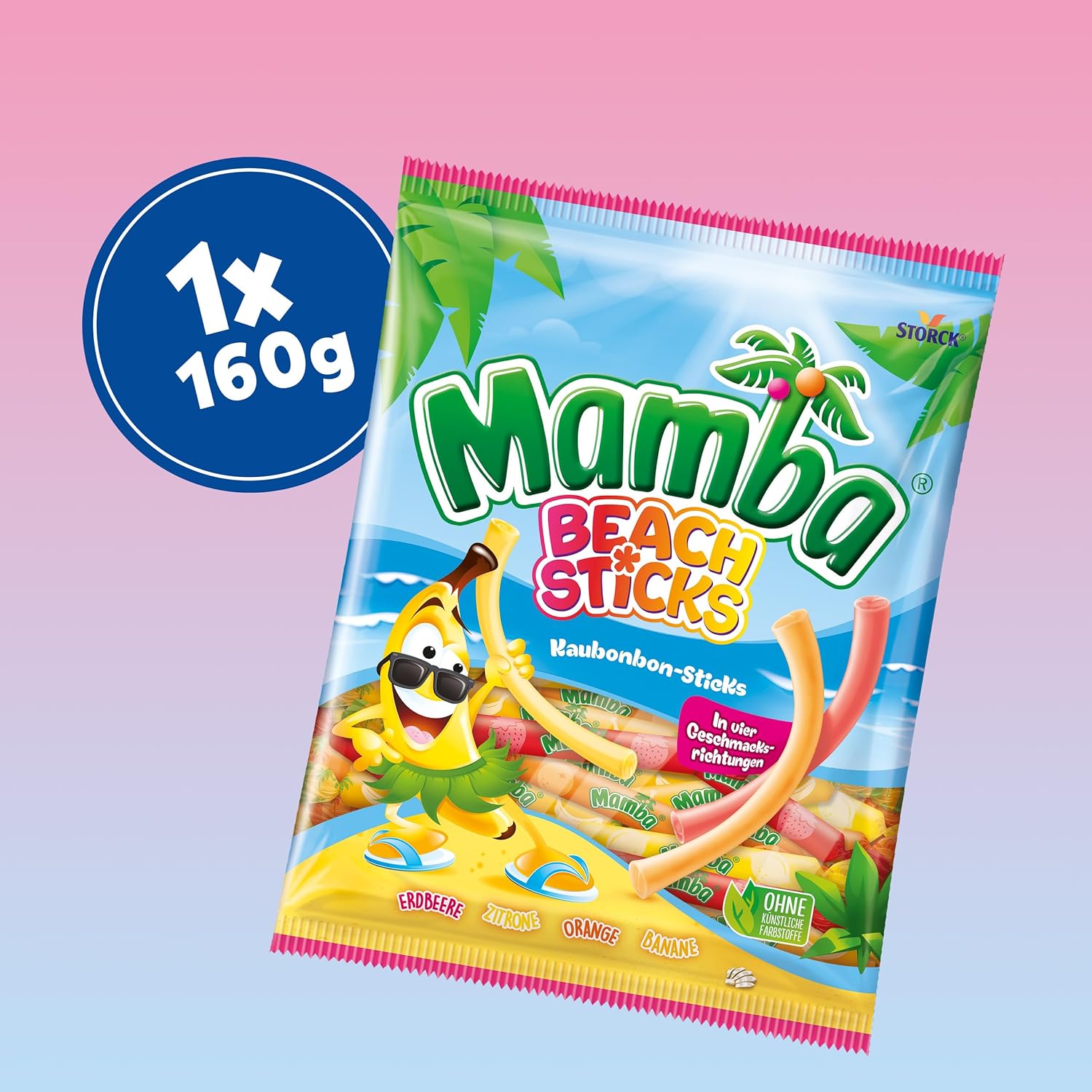 Mamba Beach Mix – 1 x 160g – Fruchtige Kaubonbons mit Mamba Beach Surfer, Mamba Beach Sticks & Mamba Beach Bites – Fruchtgummi Mix einzeln verpackt