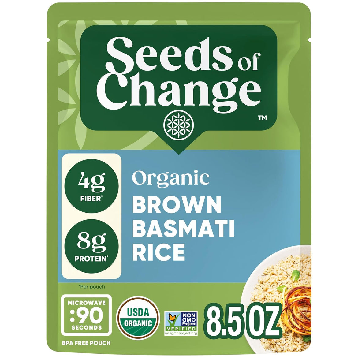 SEEDS OF CHANGE Certified Organic Brown Basmati Rice, Organic Food, 8.5 OZ Pouch (Pack of 6)