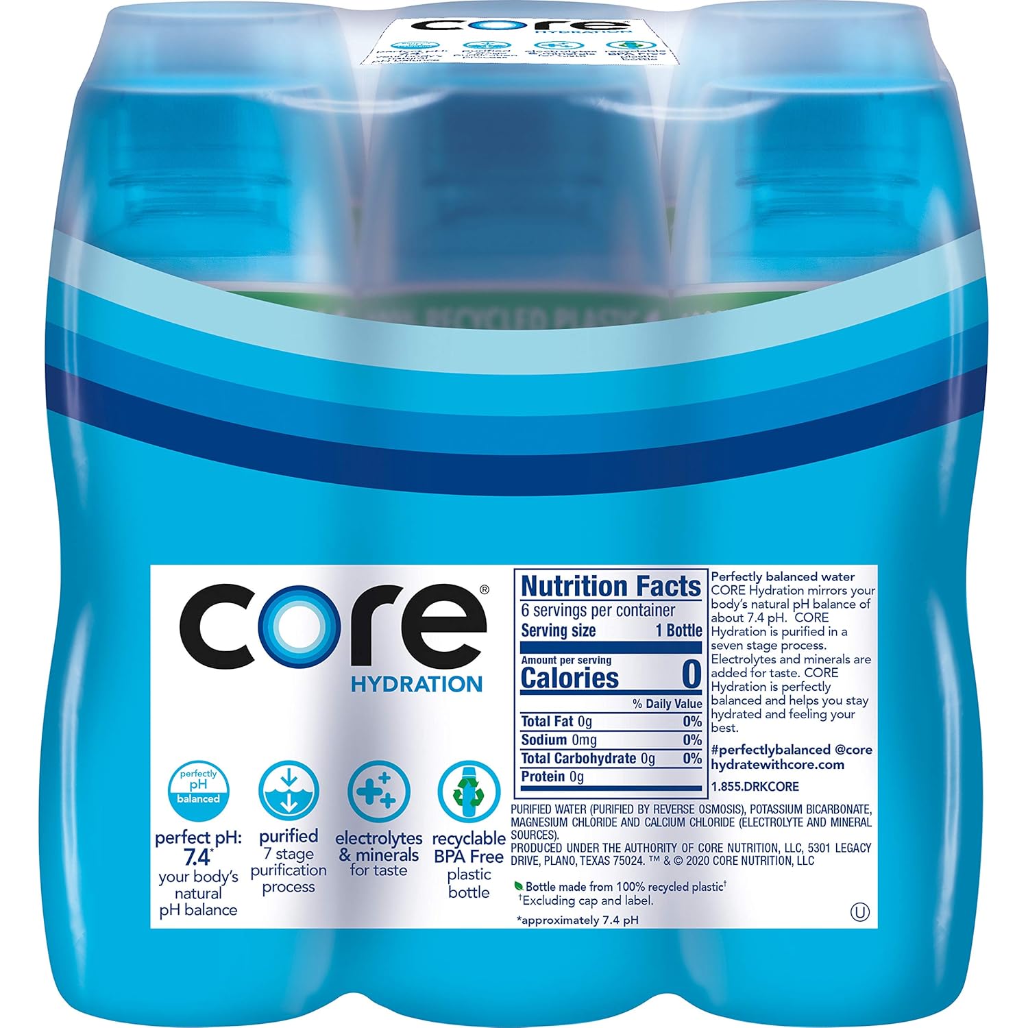 Core Hydration Perfectly Balanced Water, 0.5 L bottles, 24 Count (4 Packs of 6)
