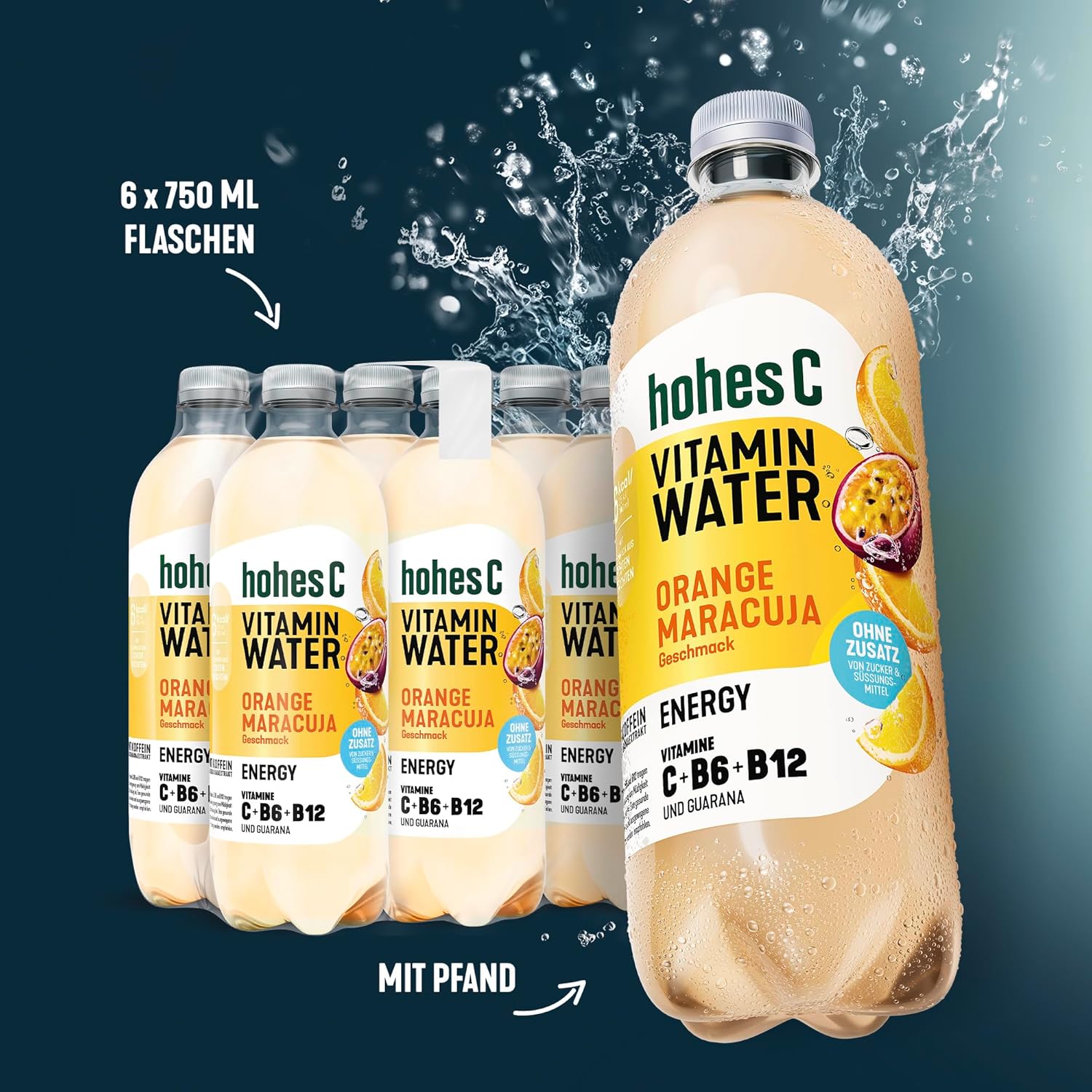 hohes C Vitamin Water Protect Limette & Ingwer (6 x 750ml), für dein Immunsystem: Vitamin C, D, E + Zink, gegen oxidativen Stress, nur 6kcal/100ml, ohne Zuckerzusatz & Süßungsmittel, vegan