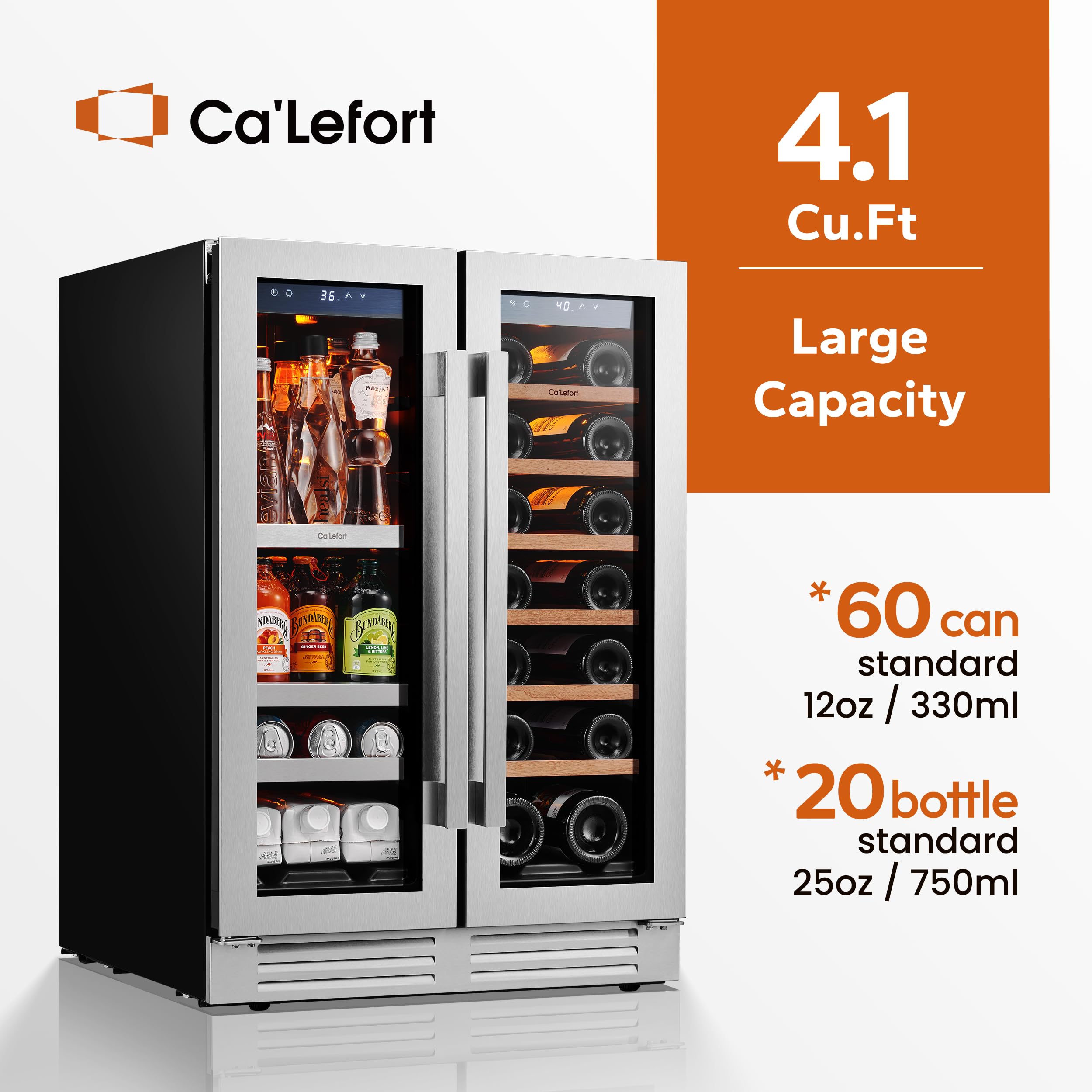 Ca'Lefort 15 Inch Wine Fridge, 33 Bottle Wine Cooler Refrigerator, 40-65°F Wine Refrigerator Glass Door, 3 LED Wine Fridge, Built-in or Freestanding Fridge for Home/Bar/Kitchen (3.0 cu.ft)