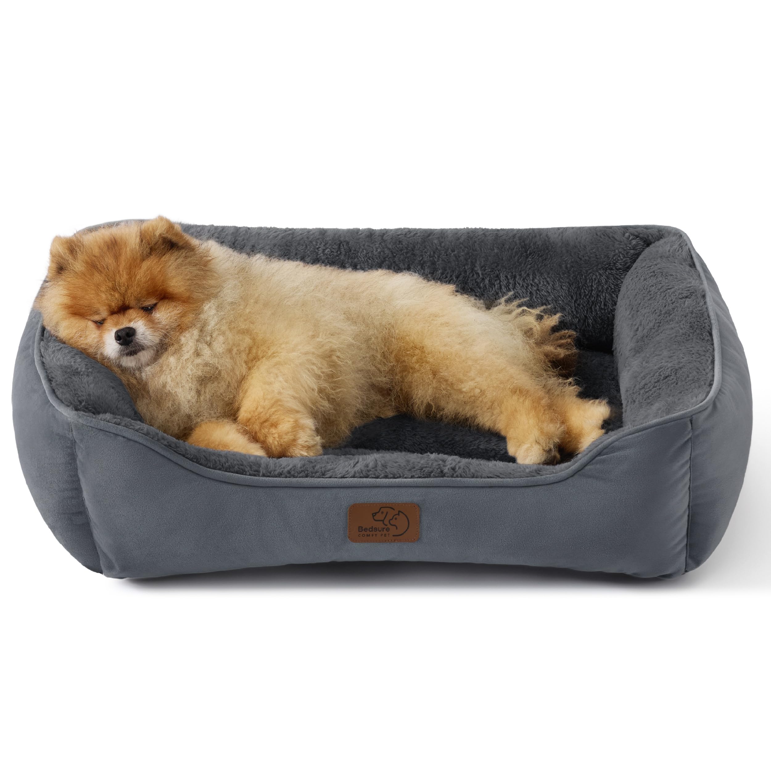 BEDSURE Katzenbett waschbar Katzen Bettchen - 51x41cm Katzenkorb Indoor mit Rutschfester Basis, quadratisches Hundebett für kleine Hunde mit weichem Rand, grau