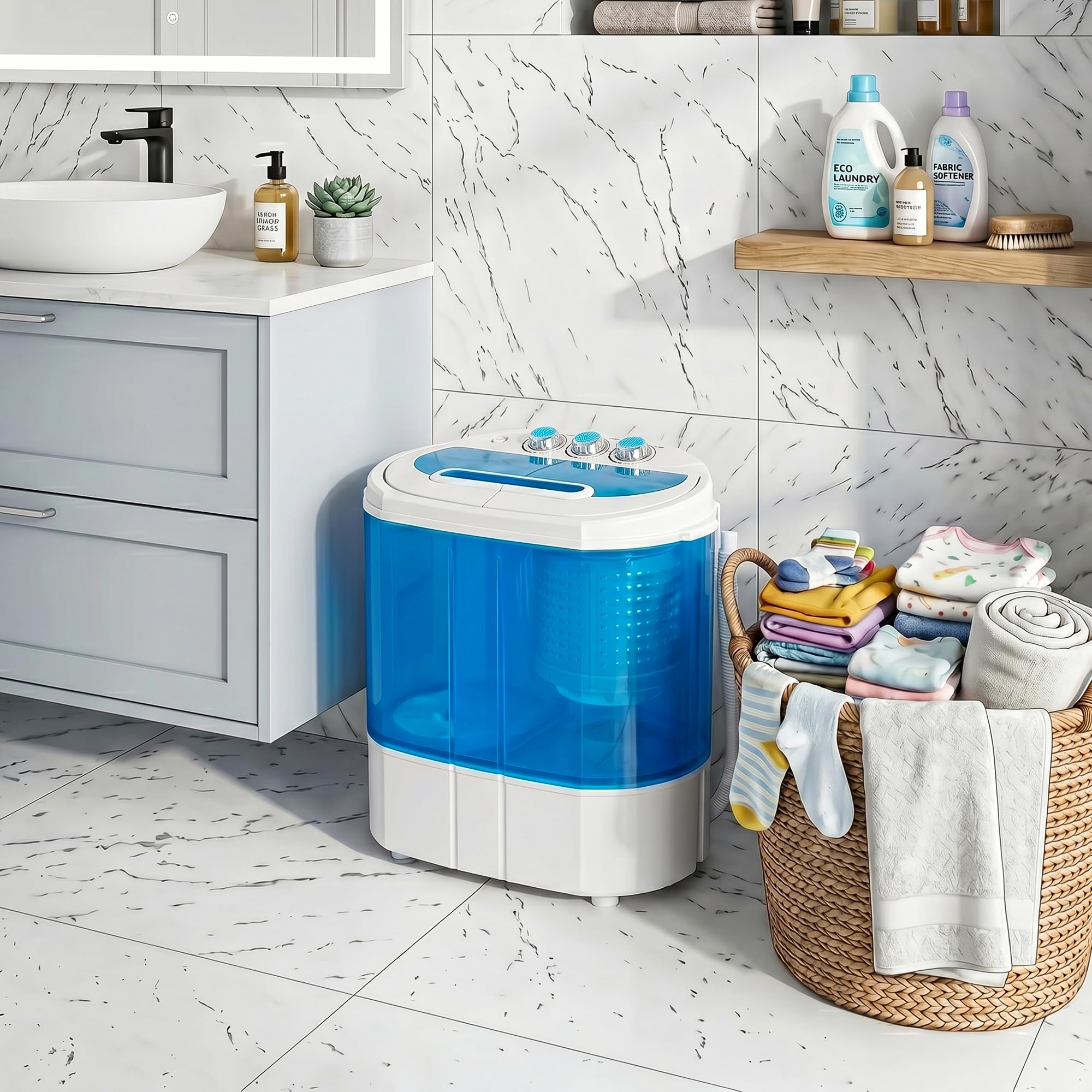 ZenStyle Portable Washer Compact Twin Tub 9.9 LB Mini Top Load Washing Machine Washer/Spinner w/ 6.57 FT Inlet Hose