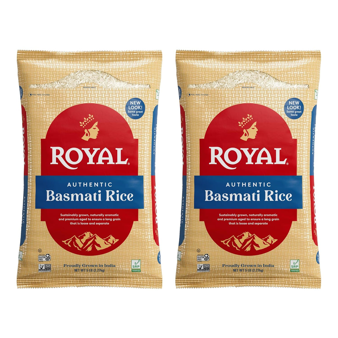 Royal - Naturally Aged Authentic Long Grain Indian White Basmati Rice - 10 Pounds (2 x 5 Pound Bag)