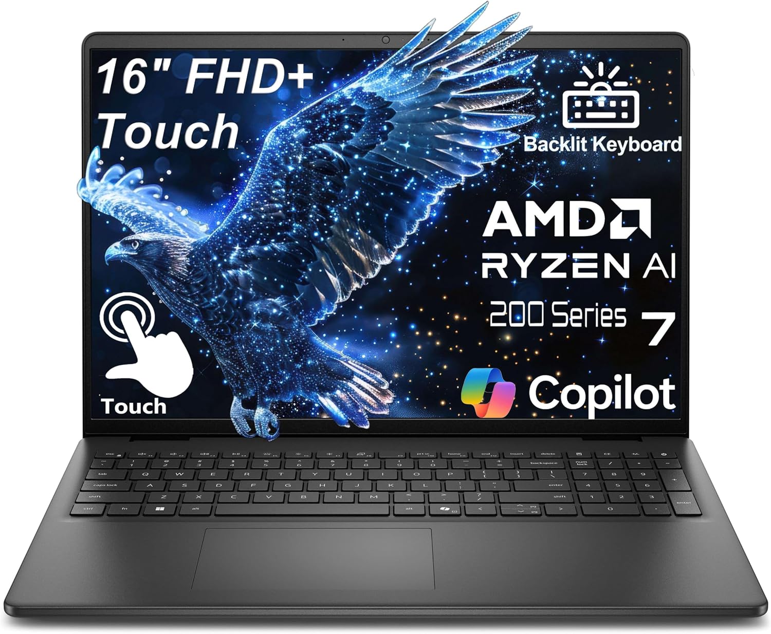 Dell Business Laptop Computer 2026, 16" FHD+ Touchscreen, AMD Ryzen 7 170 (8-Core, up to 5.1GHz), 32GB DDR5, 1TB SSD, Portable Office Professionals, Fast Charge, Backlit KB, Windows 11 Home, Black