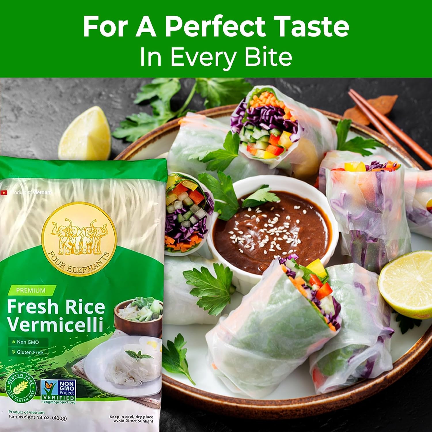 Rice Vermicelli Noodles (Authentic) | 2.6 lbs | Pack of 3 | Tasty For Ramen Noodles, Vietnamese Rice Noodles & Spring Rolls | Non-GMO & Gluten-Free | Four Elephants Brand