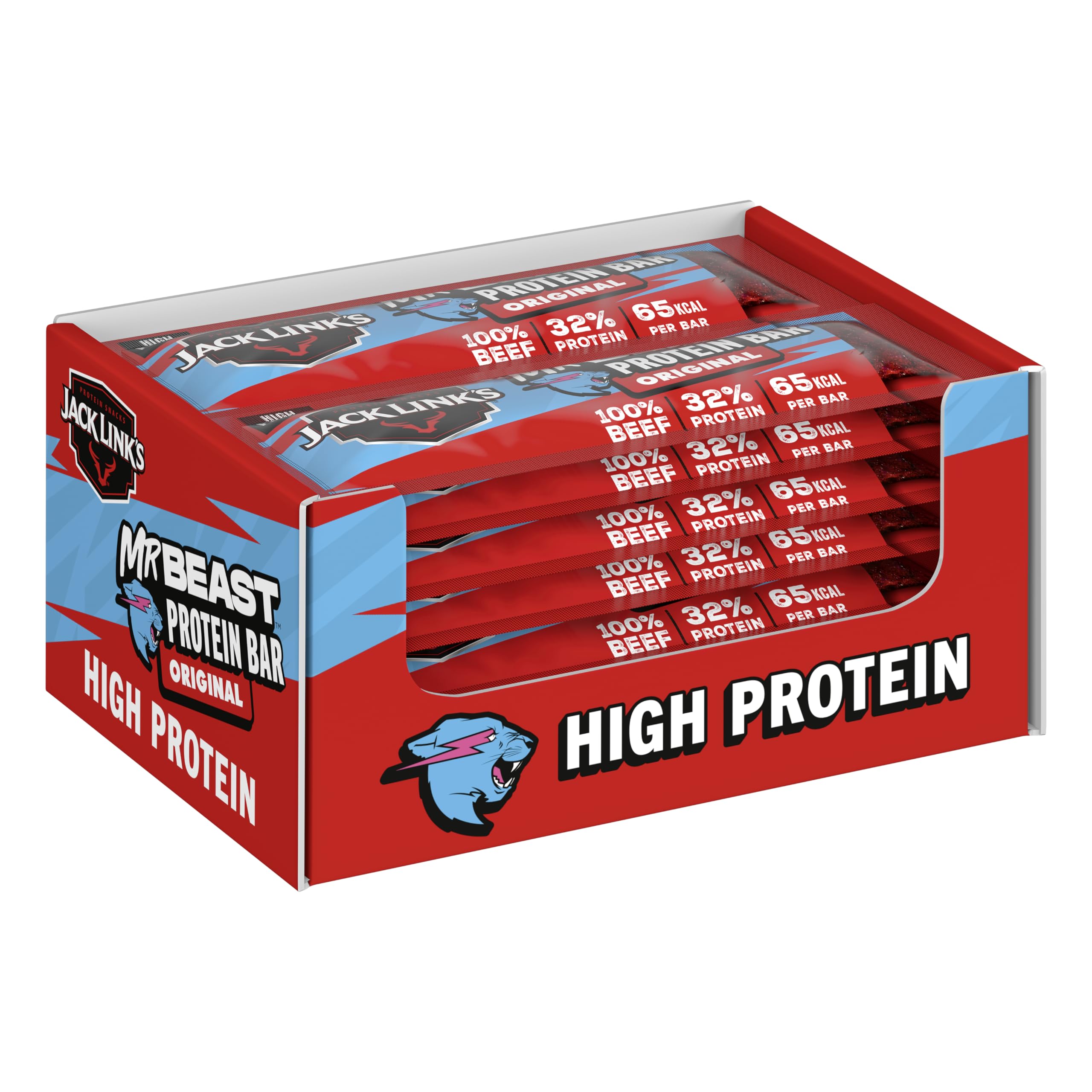 Jack Links Protein Riegel Beef Original – 30er Pack (30 x 22,5 g) – Low Carb Proteinriegel - Eiweißriegel - Protein Bar - Energieriegel - Snack für unterwegs und im Gym, Fitness - High Protein Snack