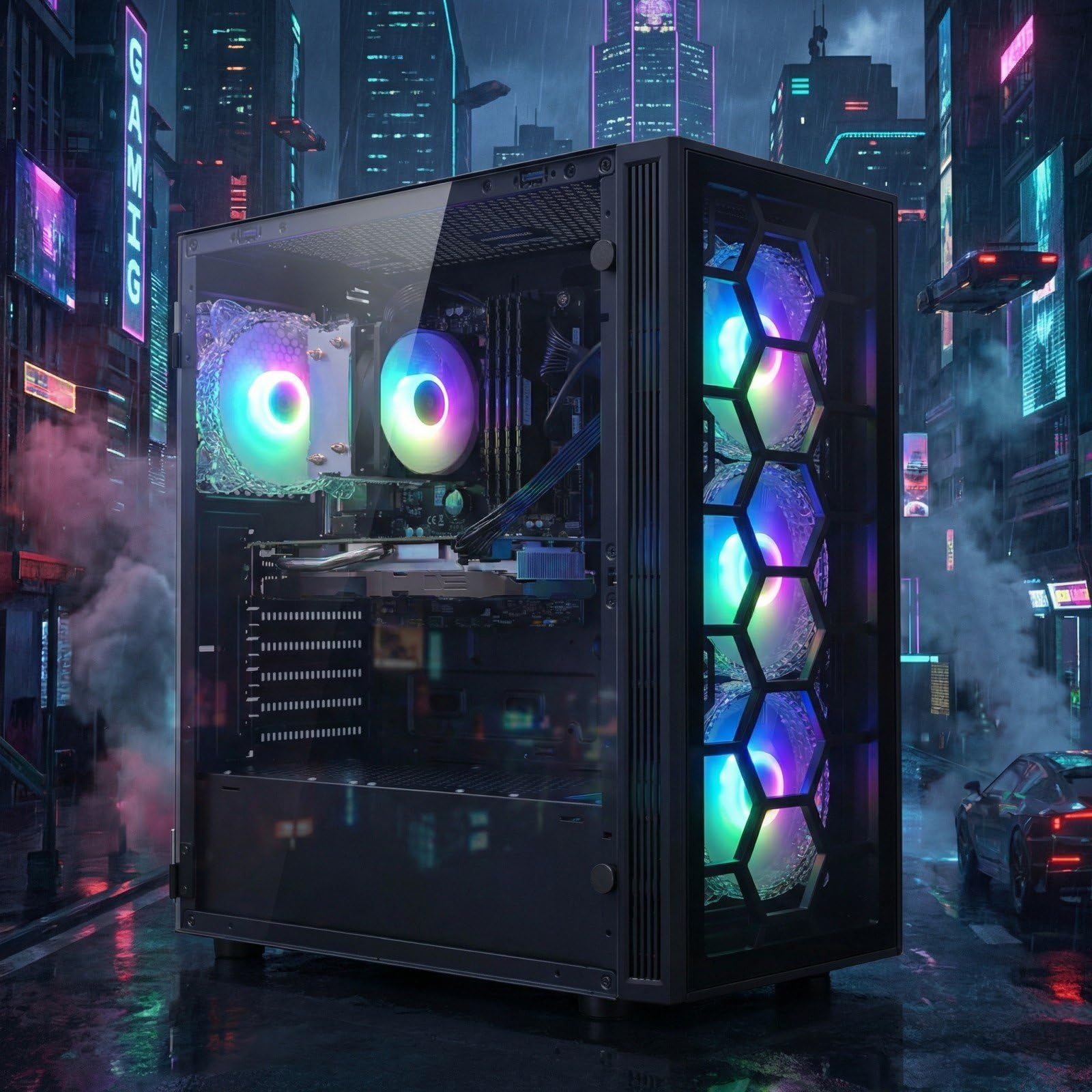 STGAubron Gaming PC Desktop Computer, Intel Core i7 up to 3.9GHz, Radeon RX 580 8G, 16G RAM, 512G SSD, WiFi 6, BT 5.0, RGB Fan x4, Windows 11 Home