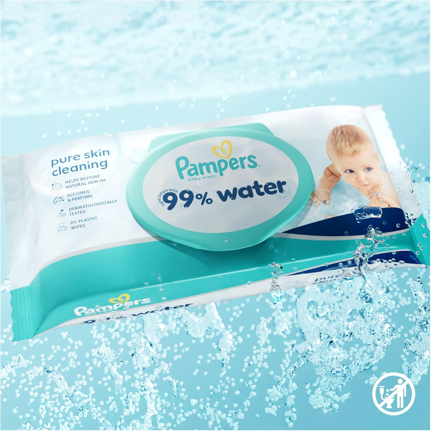 Pampers 99% Water Baby-Feuchttücher, 18 Packungen mit 60 Feuchttüchern = 1080 Baby-Feuchttücher, leichte Lotion mit 99% Wasser