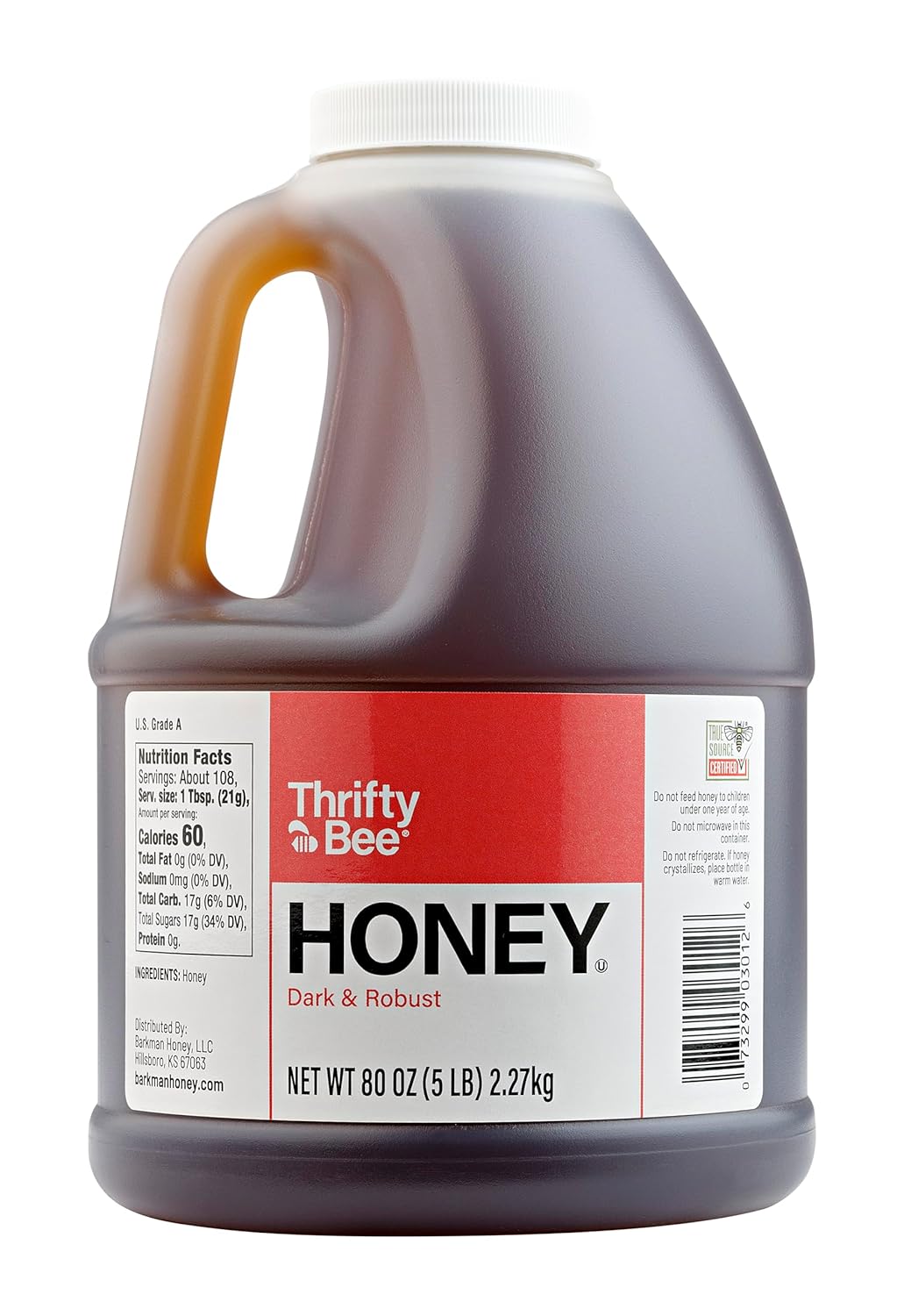 Thrifty Bee Honey, 80 Ounce (5 LB) Large Bulk Honey Jug