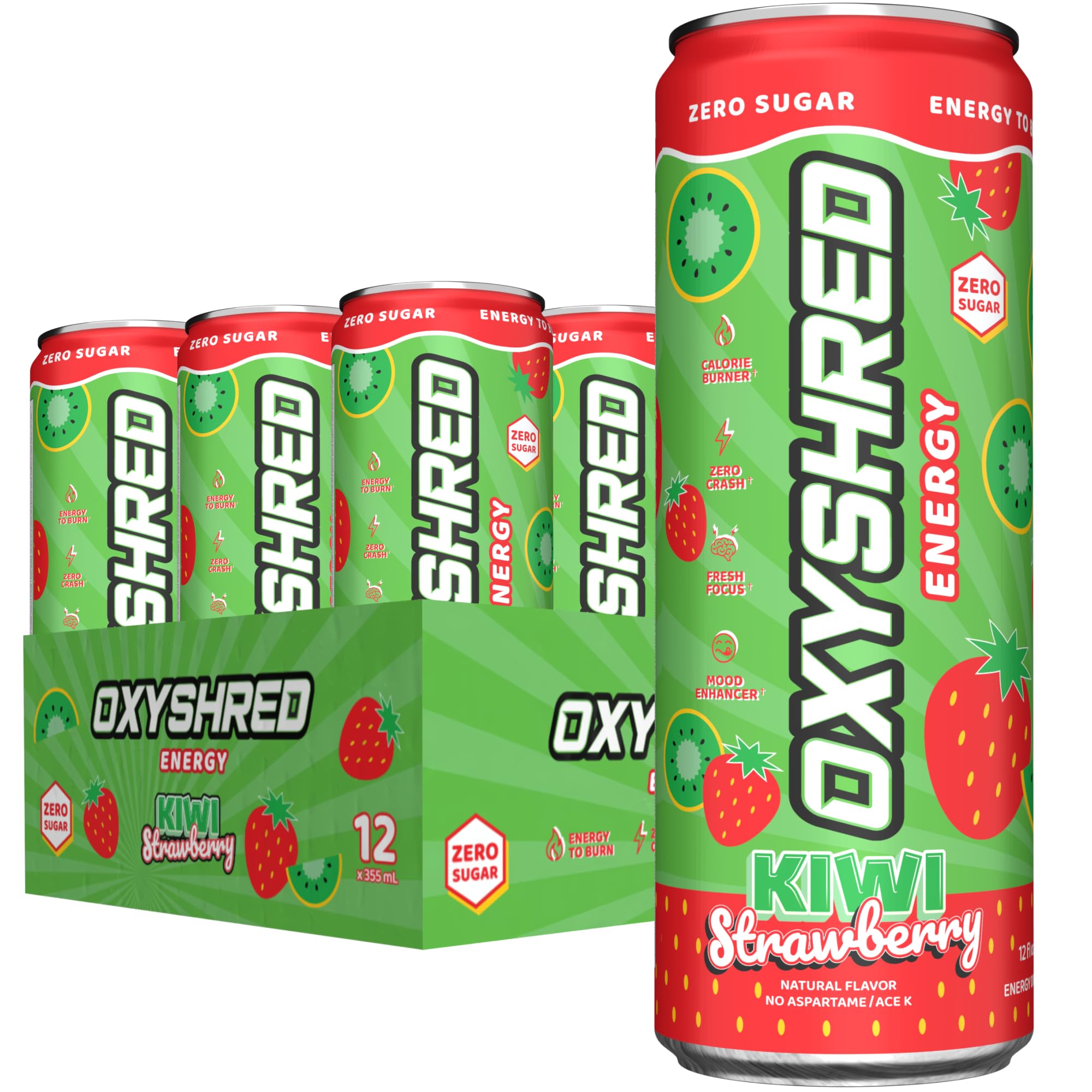 EHP Labs OxyShred Healthy Energy Drink - Zero Sugar Energy Drinks with Amino Acids, Green Tea Extract, Vitamin C & L-Carnitine - Zero Carbs, Zero Calories, Clean Caffeine, Bahama Breeze (12-Pack)