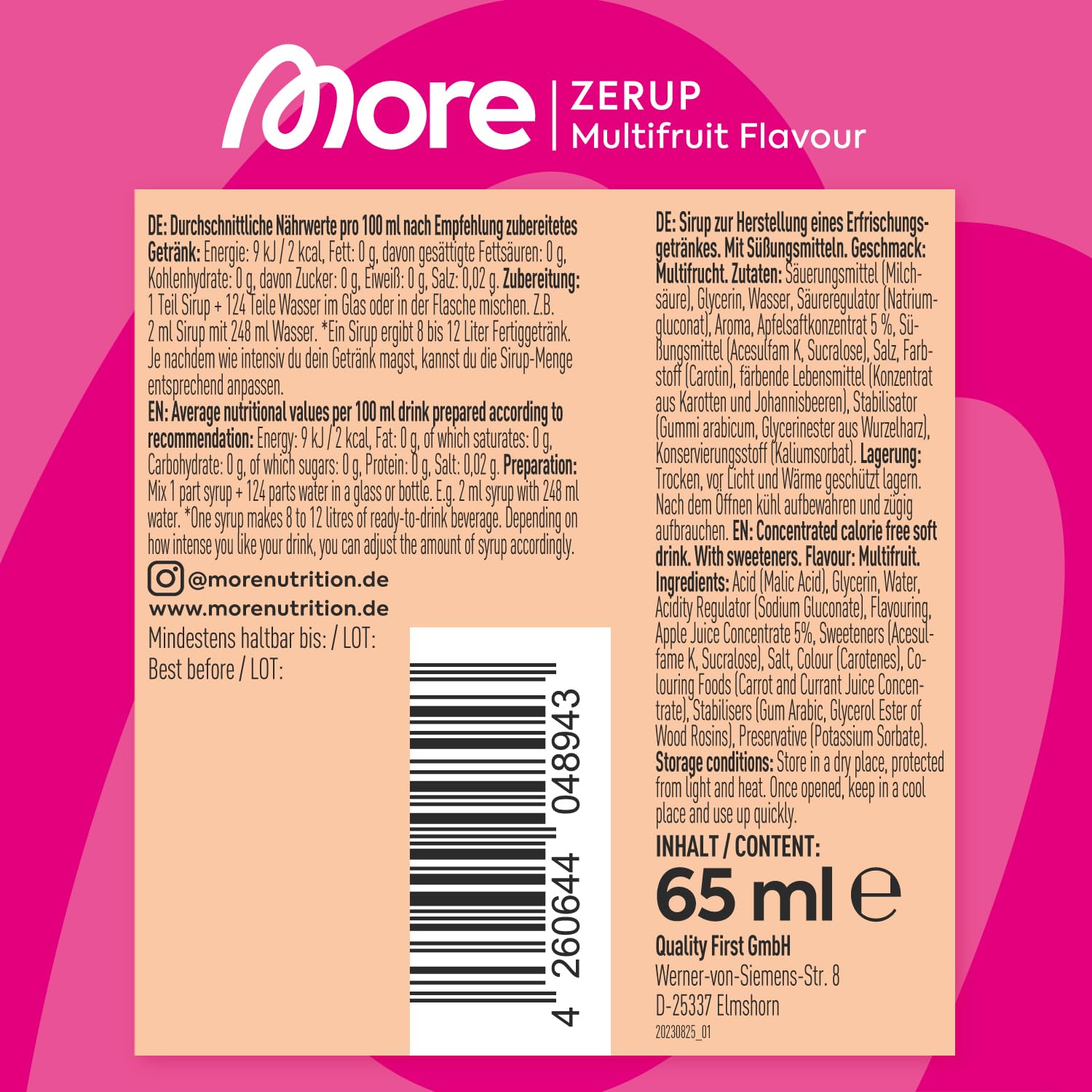MORE Zerup, mixed 6er Bundle, 6 x 65 ml, verschiedene Sorten, für bis zu 48 l Fertiggetränk, zuckerfreier Sirup mit u.a. echten Fruchtextrakten, vegan, zero Kalorien - made in Germany
