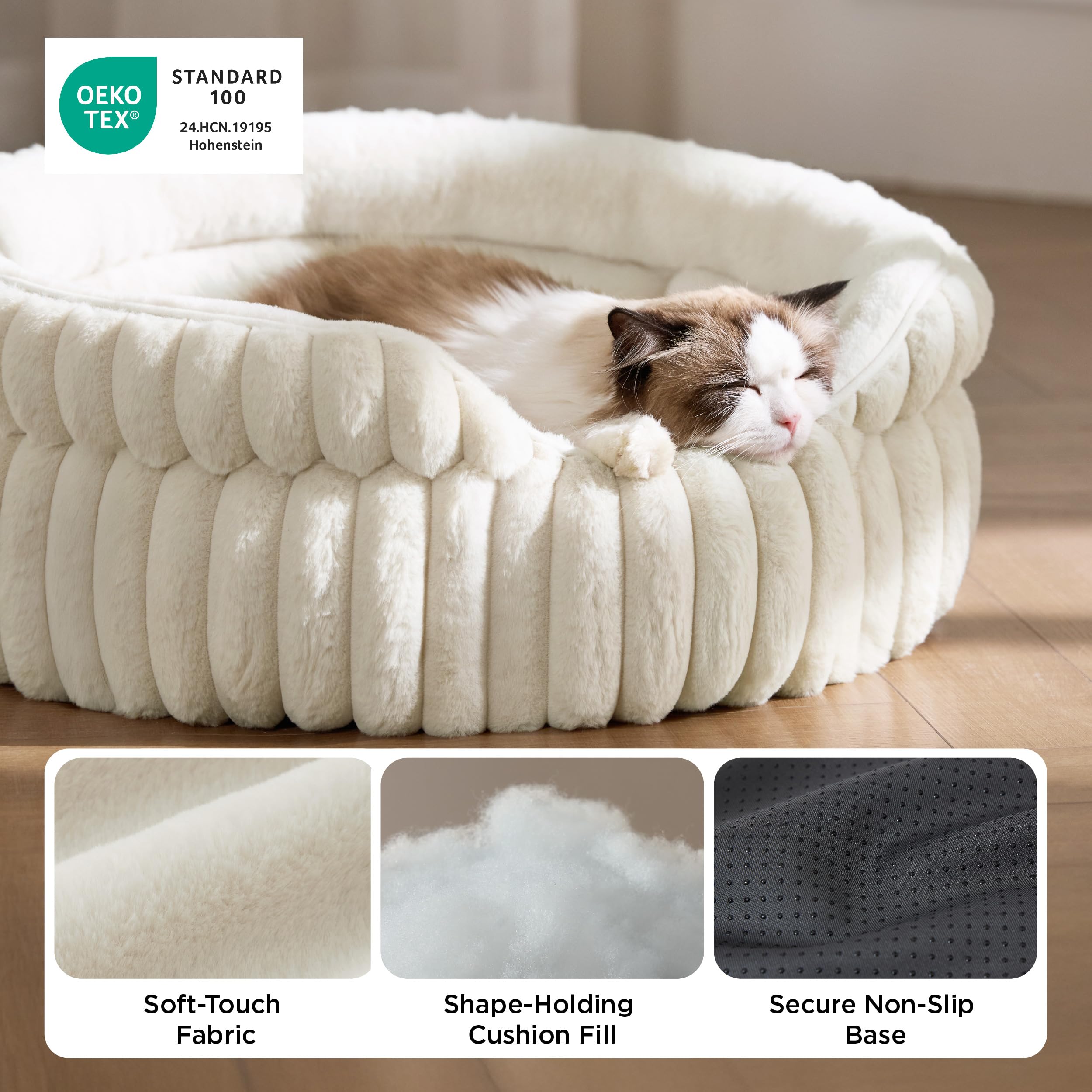 BEDSURE Flauschiges Katzenbett für Wohnungskatzen - 51 x 51 cm kleines rundes Katzenbett, waschbares Katzenbett für Kätzchen und Welpen mit Rutschfester Unterseite und abnehmbarem Kissen, grau