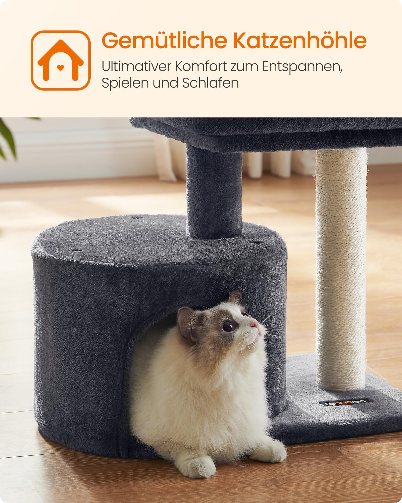 Feandrea Kratzbaum klein, Katzenbaum mit Sisalstamm, Katzenkratzbaum mit gepolsterter Plattforme, für Kätzchen, hellgrau PCT50W