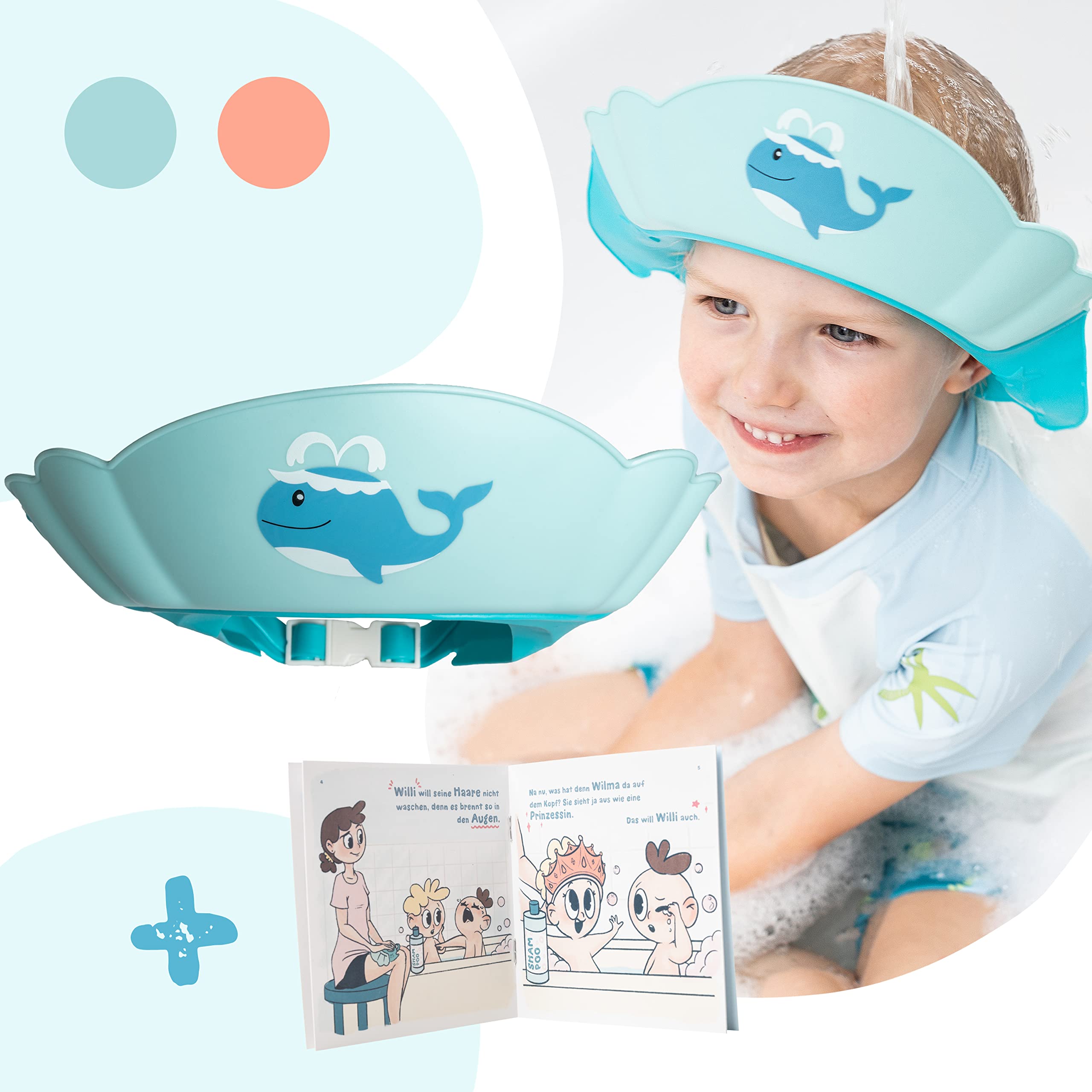 Duschhaube Kinder –- eine Duschhaube für sorgenfreies Haare waschen Kinderschutz (Blau)