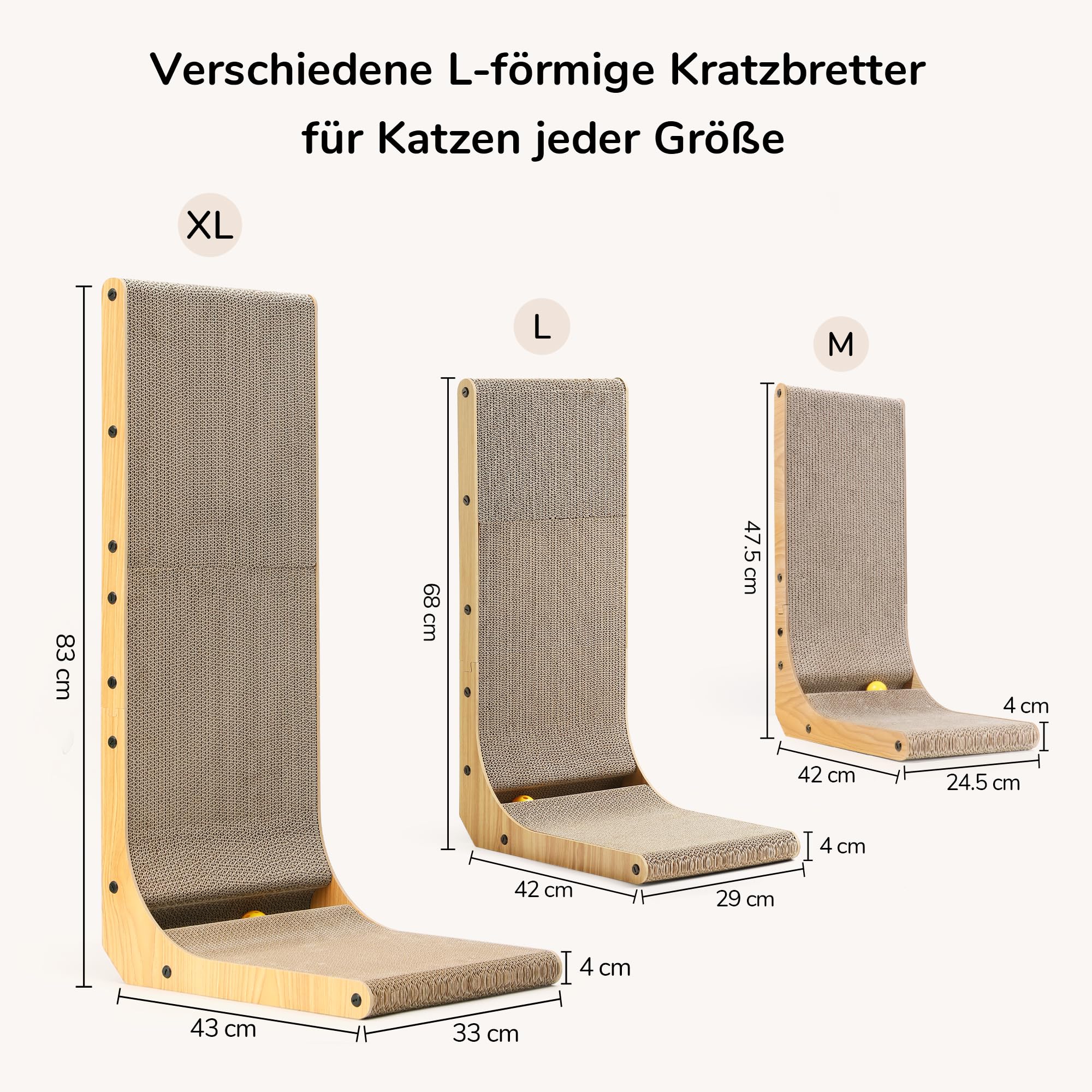 FUKUMARU Kratzbrett Katzen, 68 cm hohe L förmige Kratzpappe für Katzen, widerstandsfähig Katzenkratzbrett mit Ballspielzeug, Kratzmöbel aus hochwertiger Karton für Wand und Ecke, Groß
