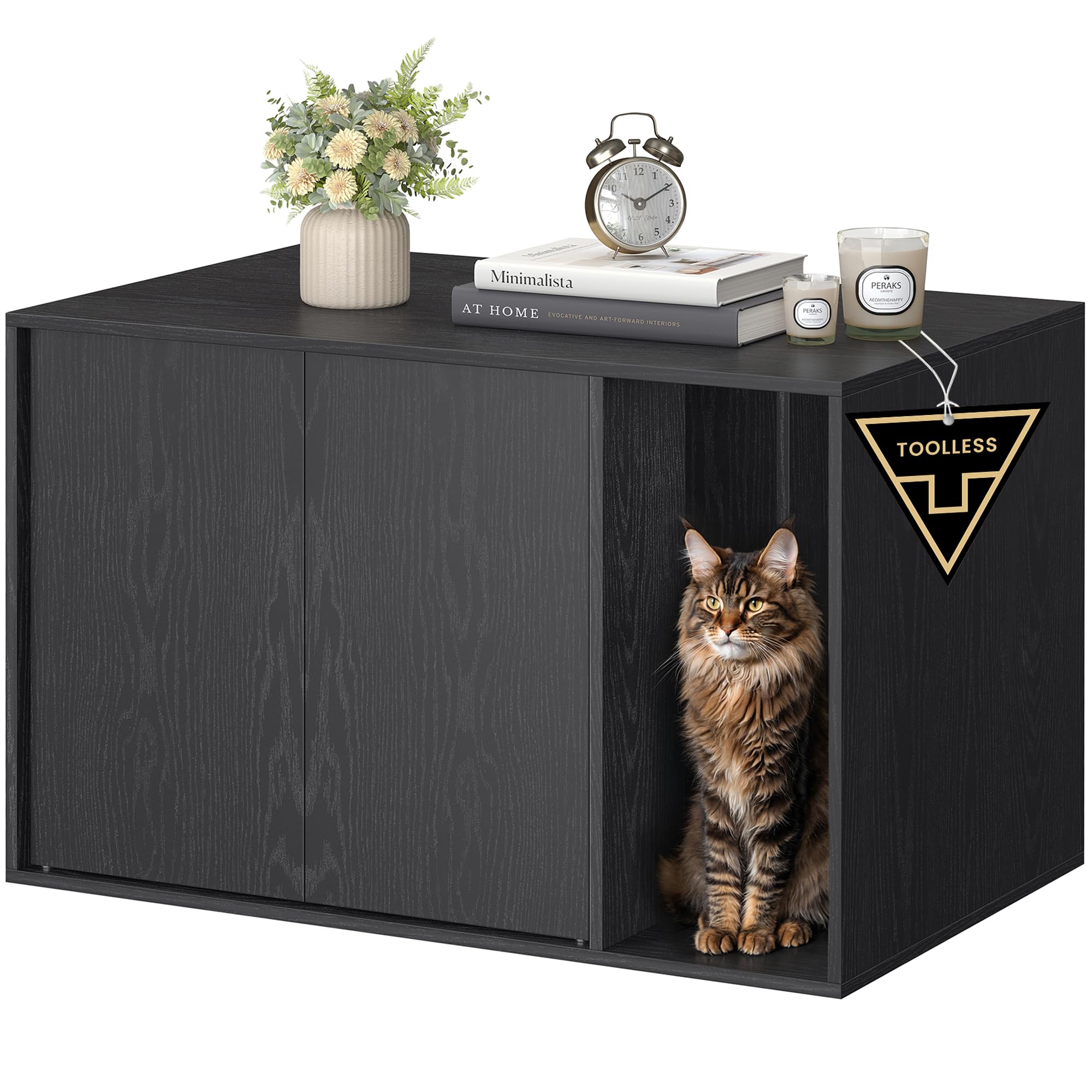SONGMICS HOME Katzenklo Schrank, superschnelle werkzeuglose Montage, Toolless-Technologie, Katzenhaus für Katzentoilette, Werkzeuglose Montage, Push-to-Open, 80 x 53 x 50cm, schneeweiß PCL013W01