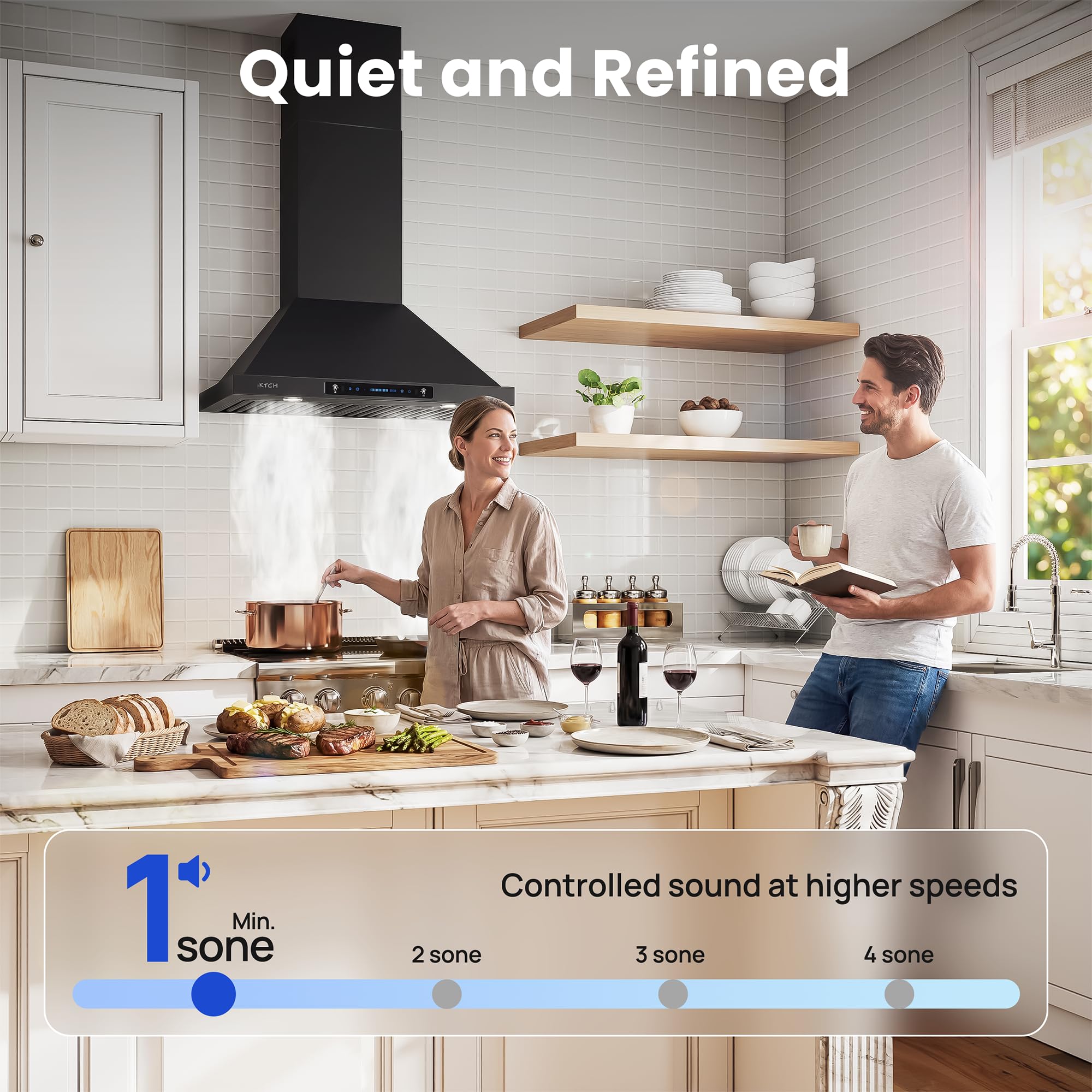 IKTCH 30-inch Wall Mount Range Hood 900 CFM Ducted/Ductless Convertible, Kitchen Chimney Vent Stainless Steel with Gesture Sensing & Touch Control Switch Panel, 2 Pcs Adjustable Lights(IKP02-30'')