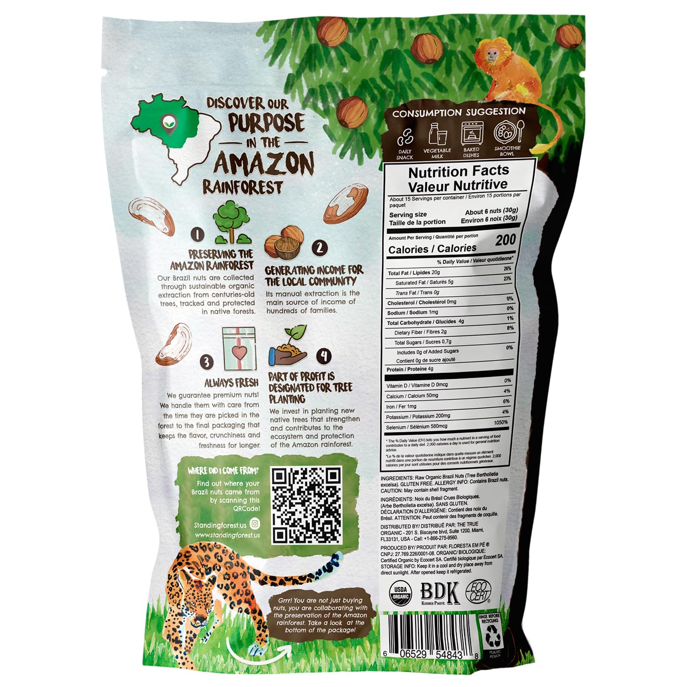 Snack The True Organic Brazil Nuts 15 oz – Raw and Unsalted – Kosher – Healthy – Rich in Vegetable Protein – Harvested in Amazon Rainforest – Fresh, Vegan, and Gluten Free – Forest Up