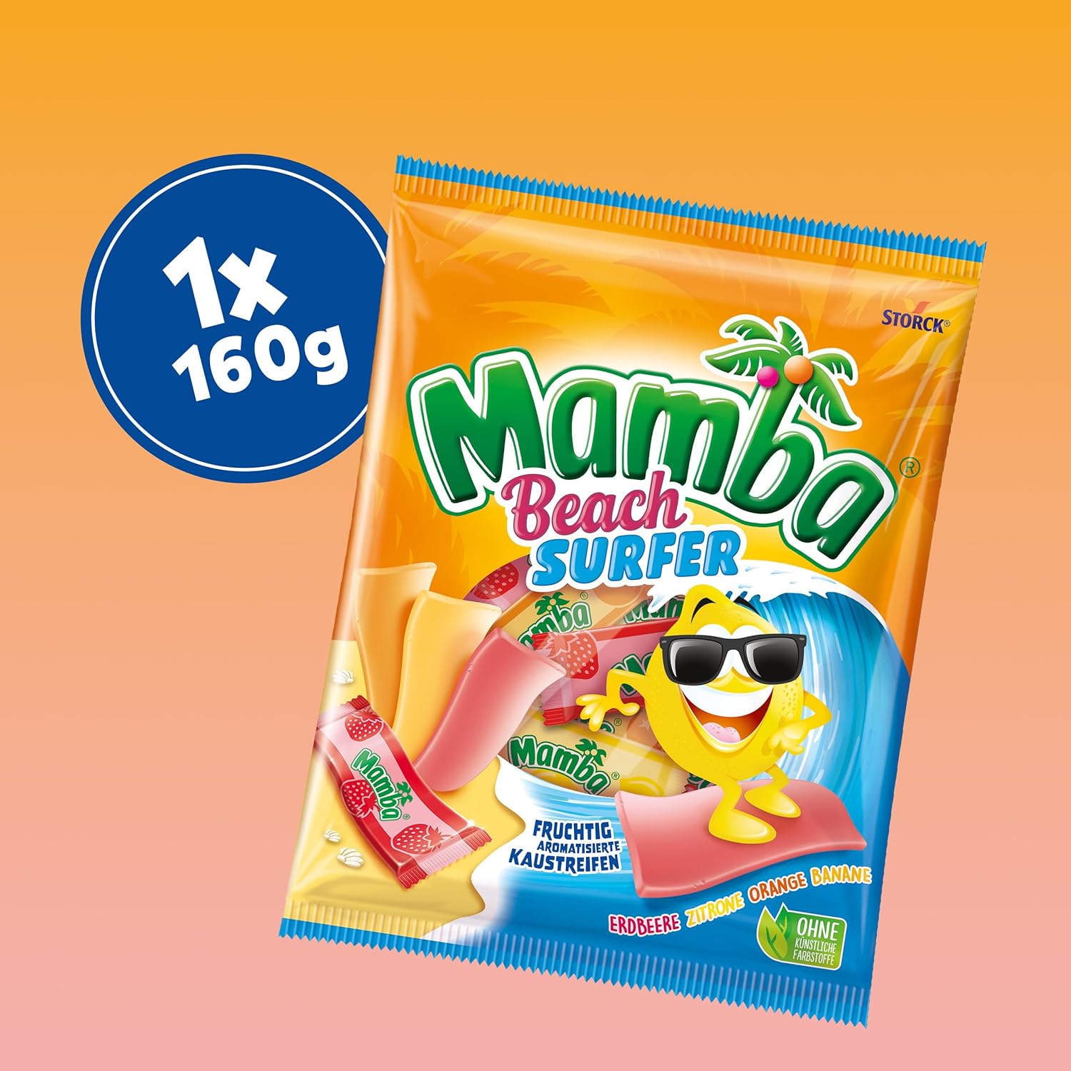 Mamba Beach Mix – 1 x 160g – Fruchtige Kaubonbons mit Mamba Beach Surfer, Mamba Beach Sticks & Mamba Beach Bites – Fruchtgummi Mix einzeln verpackt
