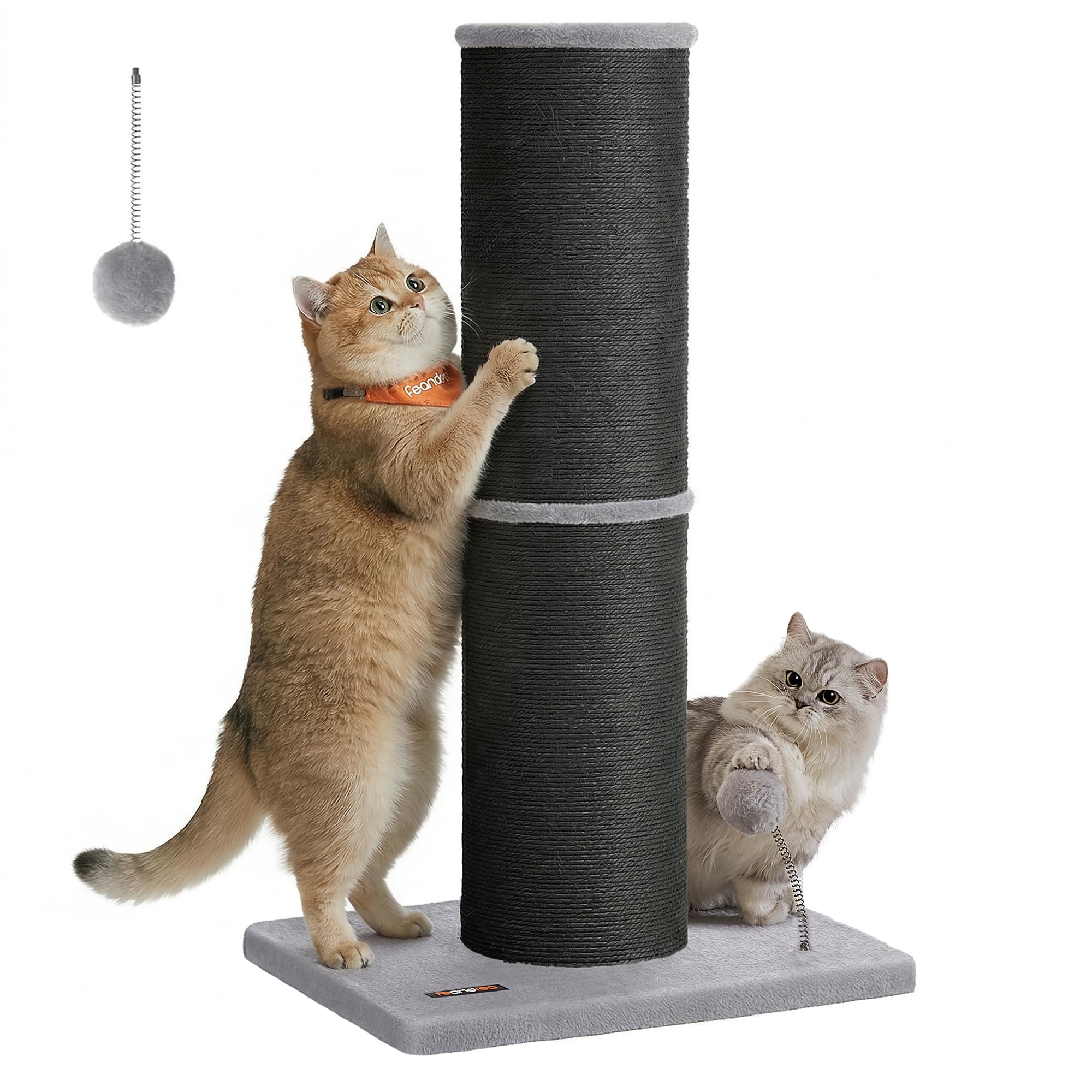 Feandrea Kratzbaum, 85 cm hoch, Kratzsäule XL, 13 cm Dicker Stamm, Katzenbaum, Kratzstamm für mittelgroße und große Katzen, Sisalstamm, mit Plüschball und Glocke, Taubengrau PCA041G01