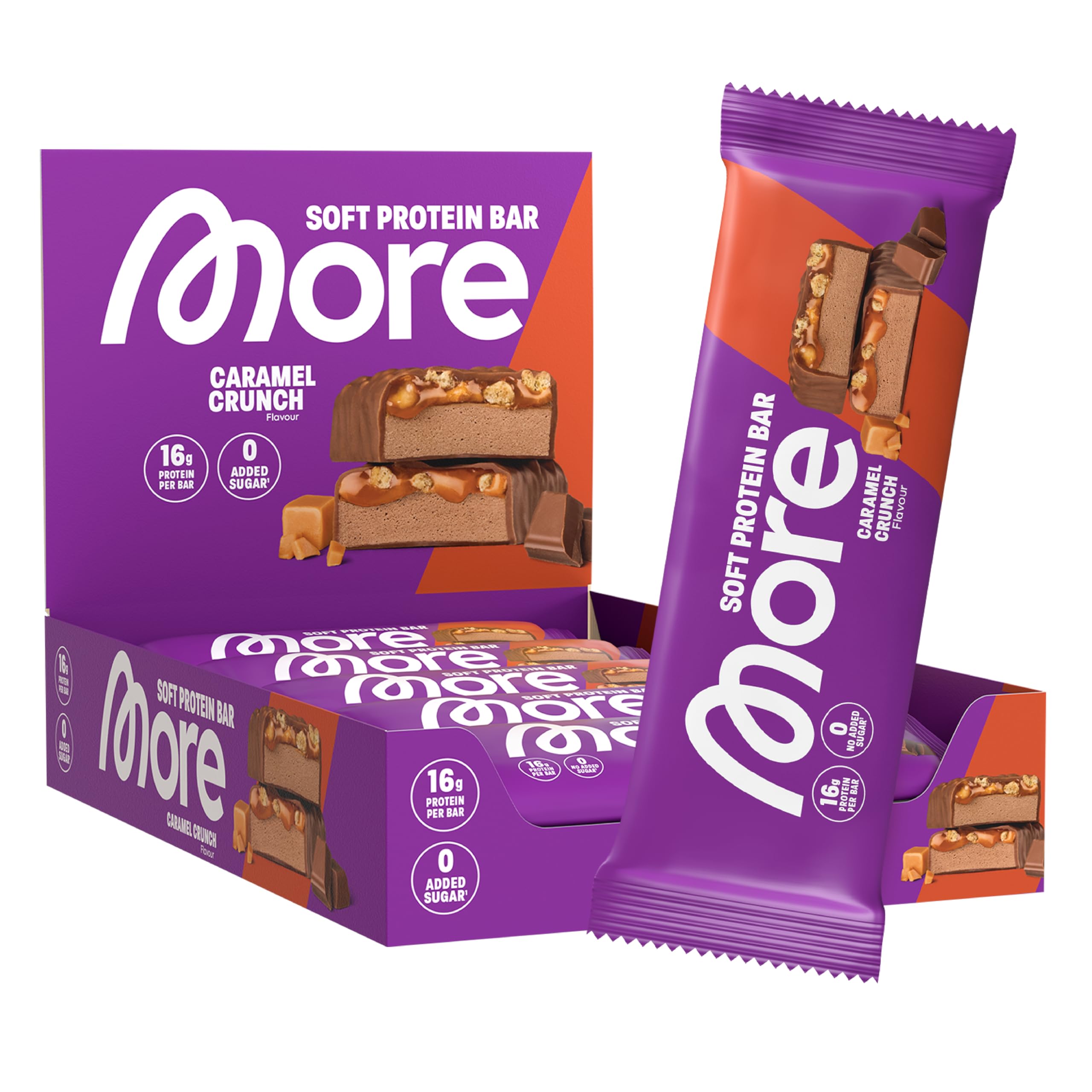 MORE Protein Bar, 10er Box, White Chocolate Peanut Caramel, Protein Riegel ohne Zuckerzusatz (Design kann variieren)