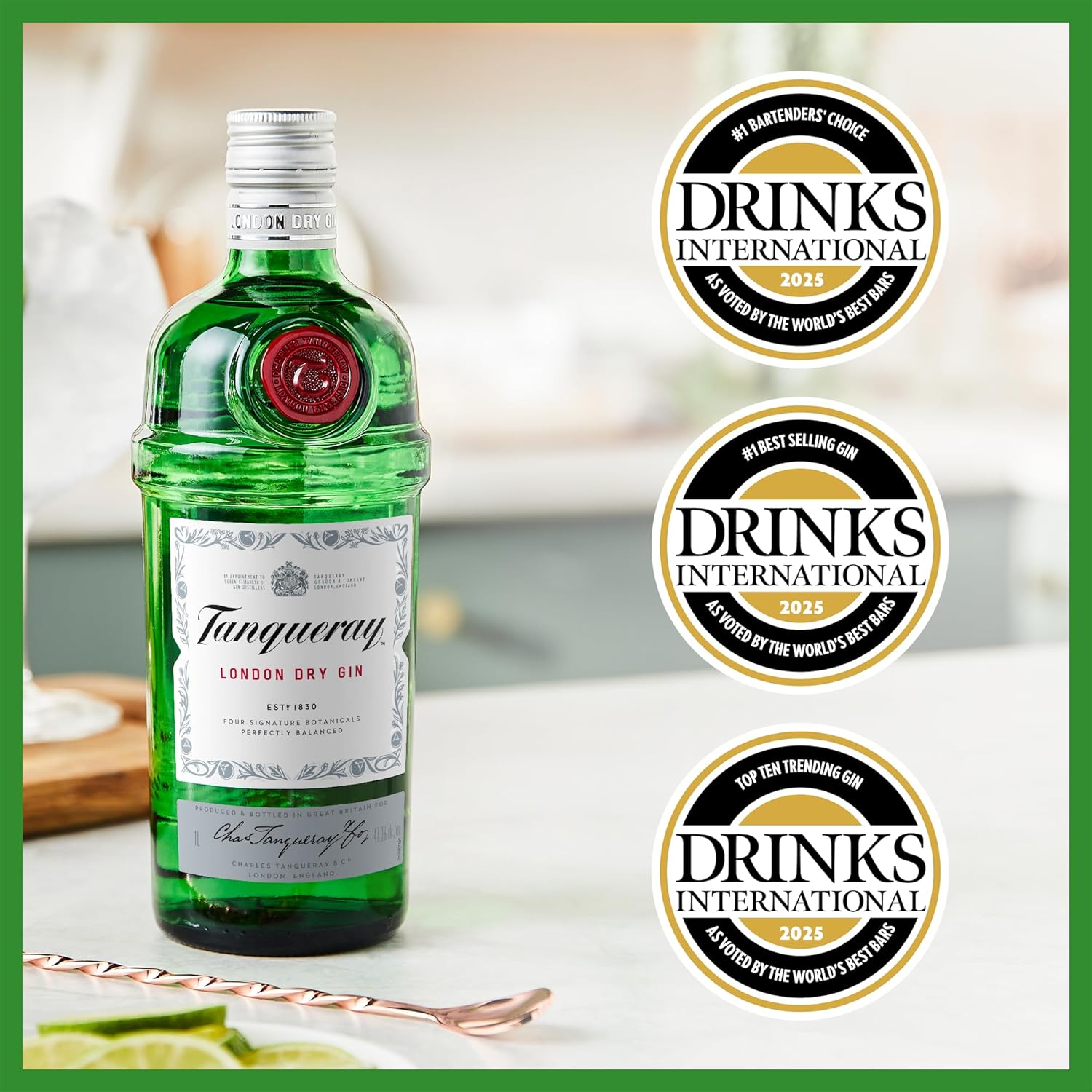 Tanqueray London Dry Gin | aromatischer Gin | 4-fach destilliert auf englischem Boden | 43,1% vol | 1000ml Einzelflasche