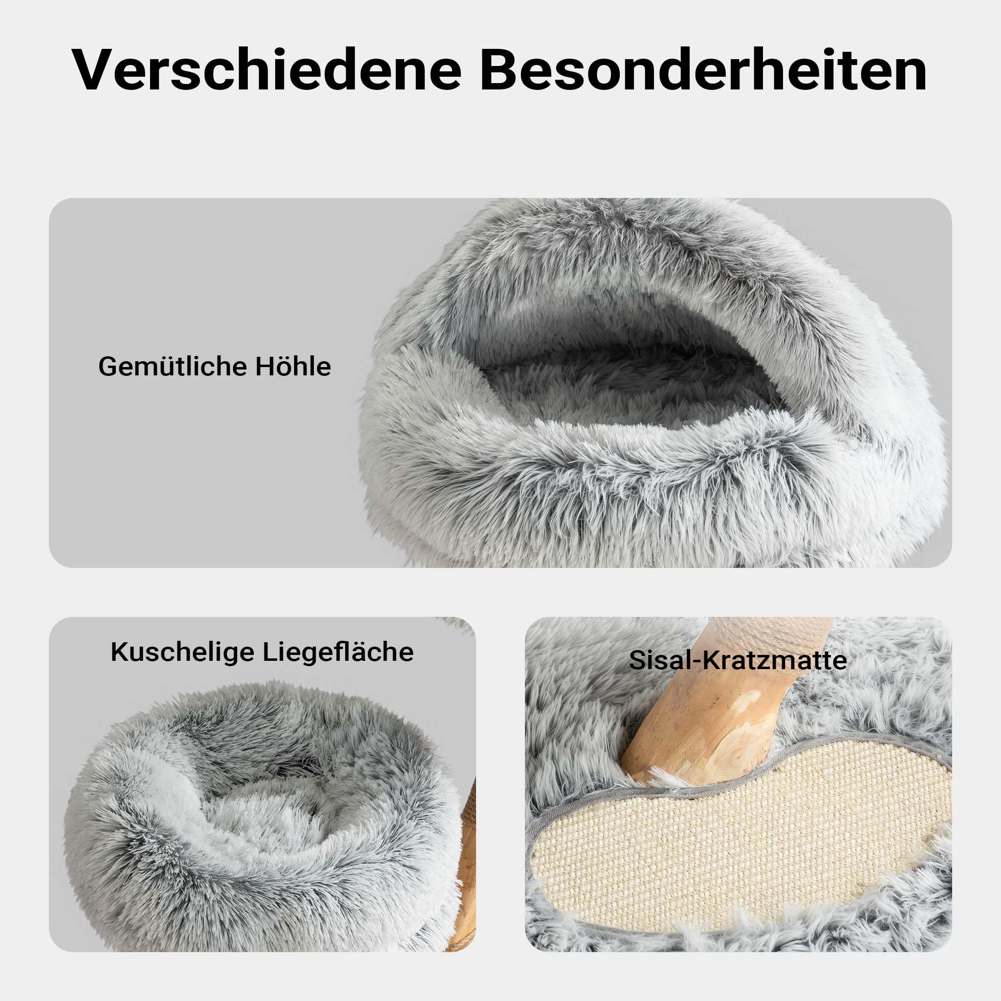 Fudajo Designer Kratzbaum mit Hängeliege, Katzenkratzbaum 59 x 59 x 169 cm, Katzenbaum bis max. 15 kg mit Sisal und Plüsch, Katzenmöbel mit 3 Etagen