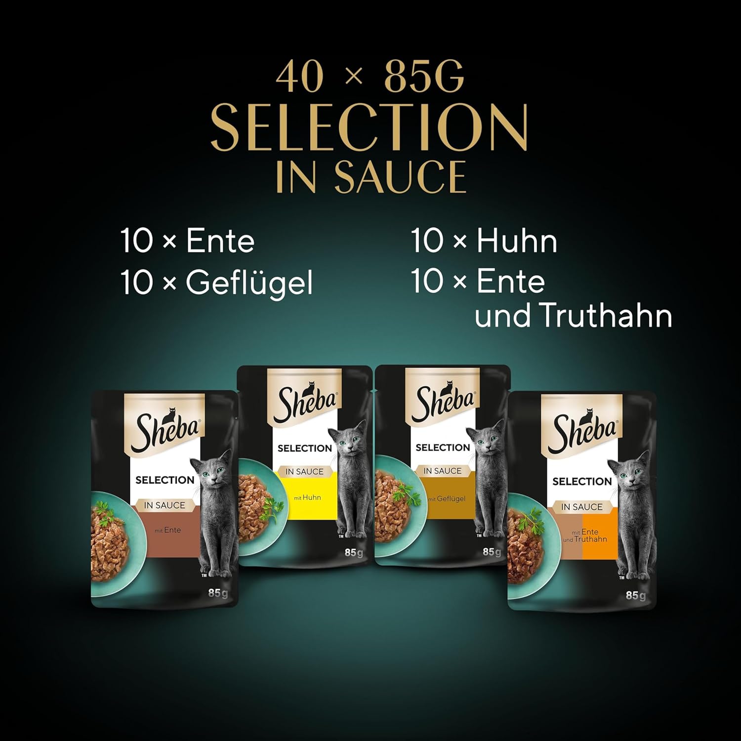 SHEBA Adult Katzenfutter nass - 40x85g Portionsbeutel - Geflügel Variation in Sauce - Nassfutter für Katzen - 1 Großpackung